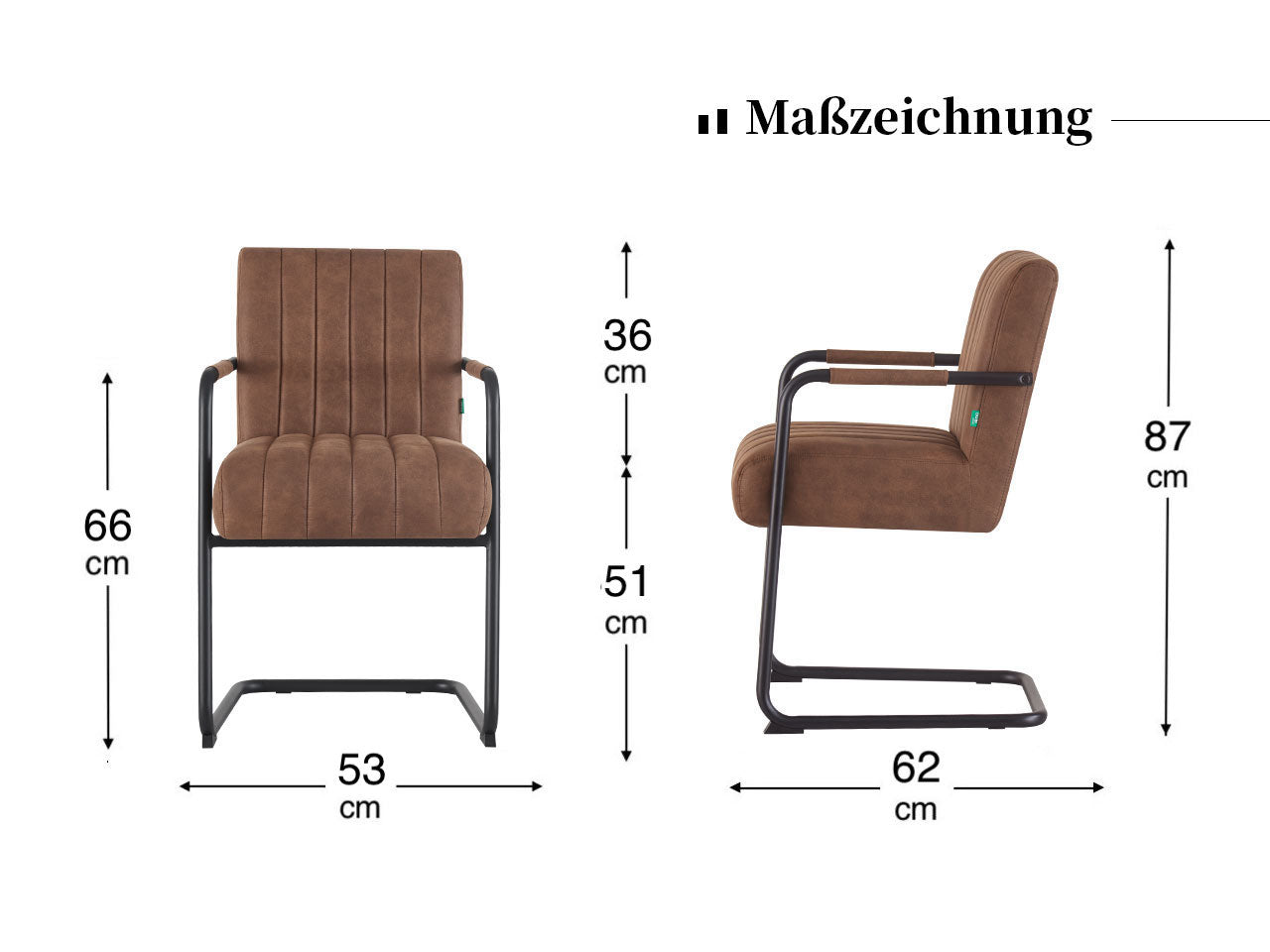 Maßbild für RETOURENRÜCKLÄUFER Schwingstuhl BEN, Grün | DUBI Möbel