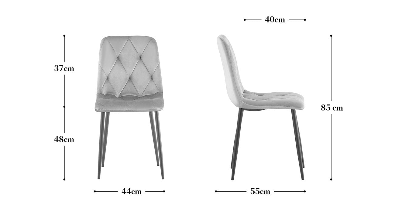 Maßbild für Esszimmerstühle 2er Set /4er Set VICKA – Polsterstuhl mit Steppung & Metallgestell | B&D home