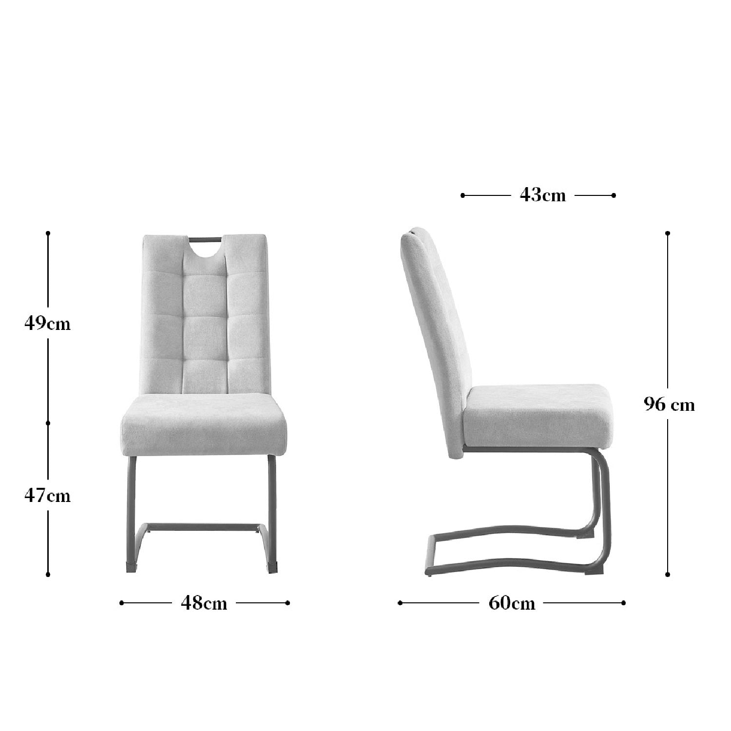 Maßbild für Esszimmerstühle 2er Set SOFIA – Schwingstuhl mit Griff & Federkern Polsterung | B&D home