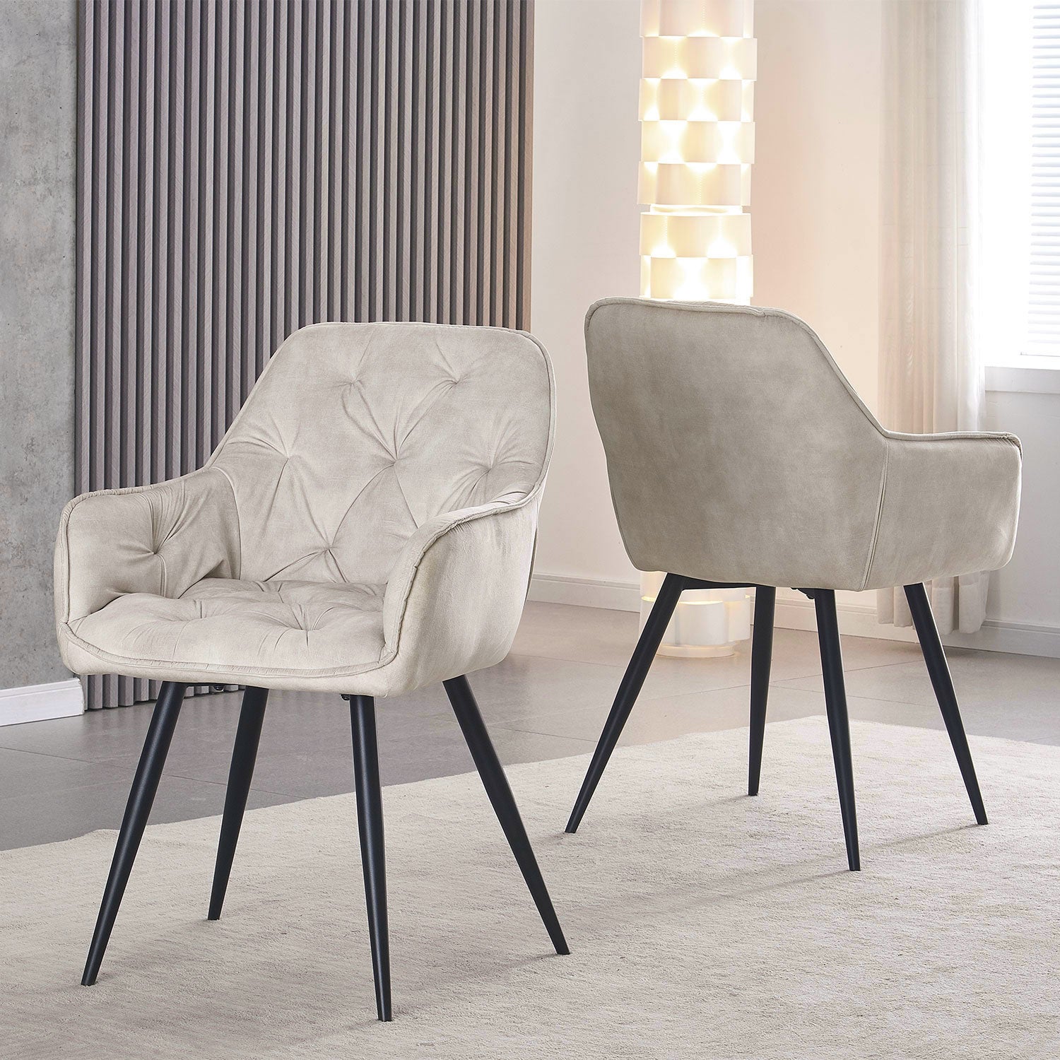 Drehstuhl DIETER 2er Set – Drehbarer Polsterstuhl mit Knopfsteppung & Metallgestell | B&D home