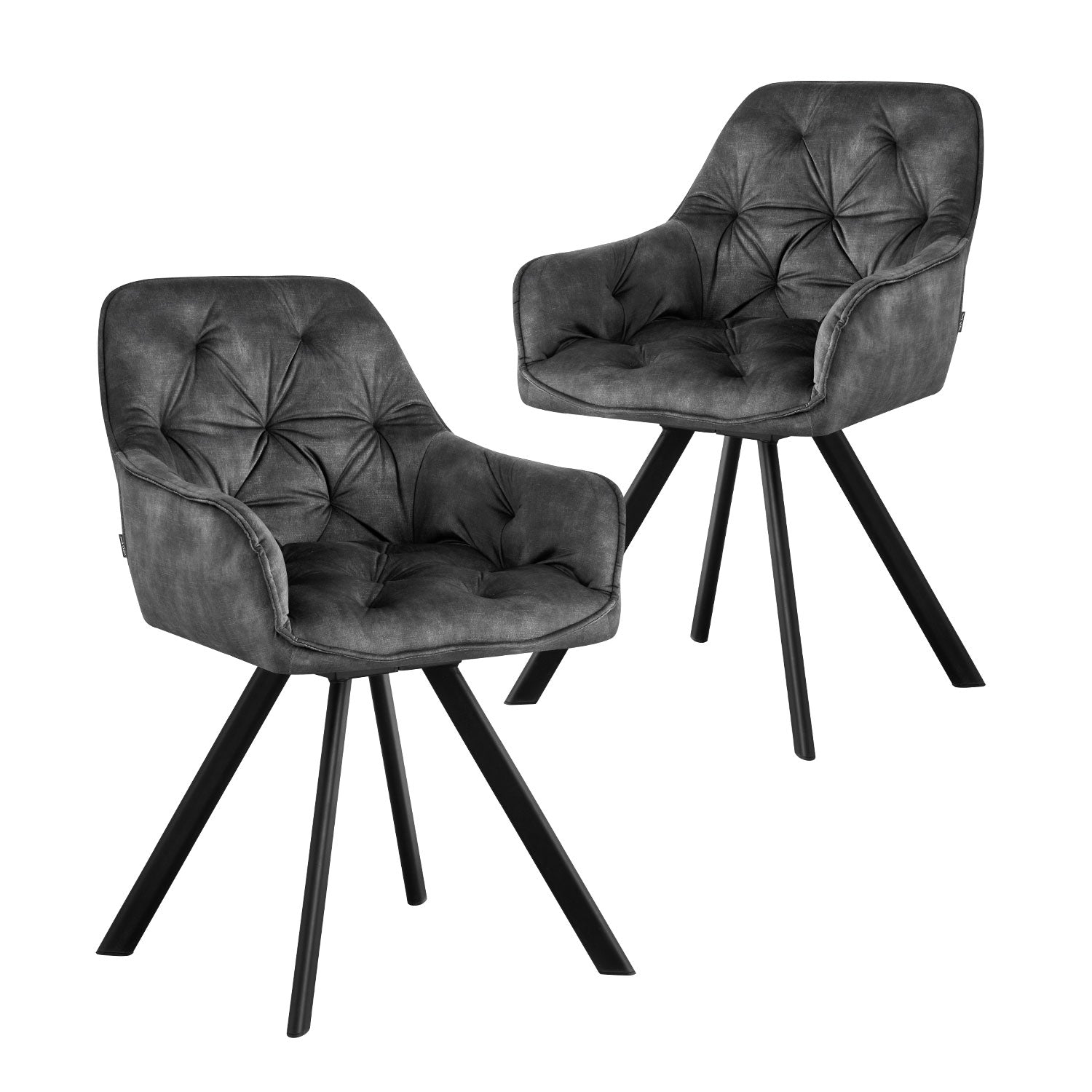 Drehstuhl DIETER 2er Set – Drehbarer Polsterstuhl mit Knopfsteppung & Metallgestell | B&D home