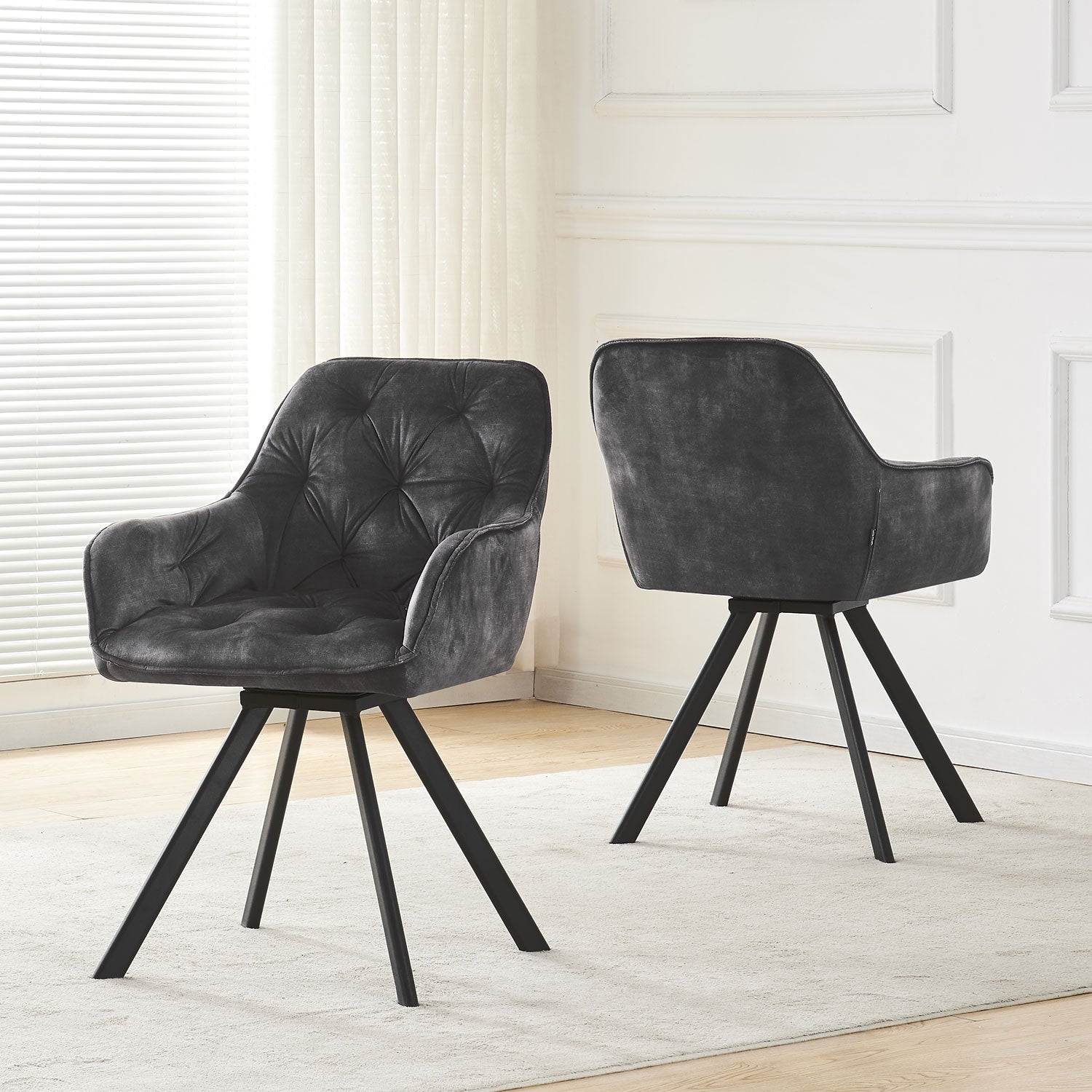 Drehstuhl DIETER 2er Set – Drehbarer Polsterstuhl mit Knopfsteppung & Metallgestell | B&D home