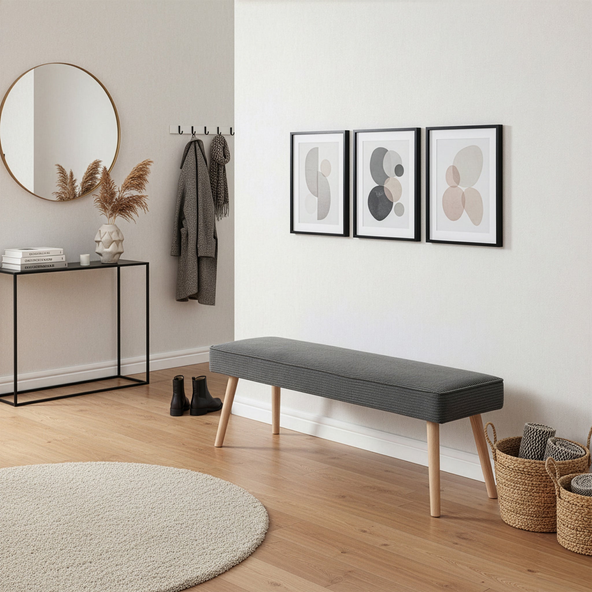 Sitzbank EMIL – Polsterbank aus Cordstoff mit Holzbeinen | B&D home