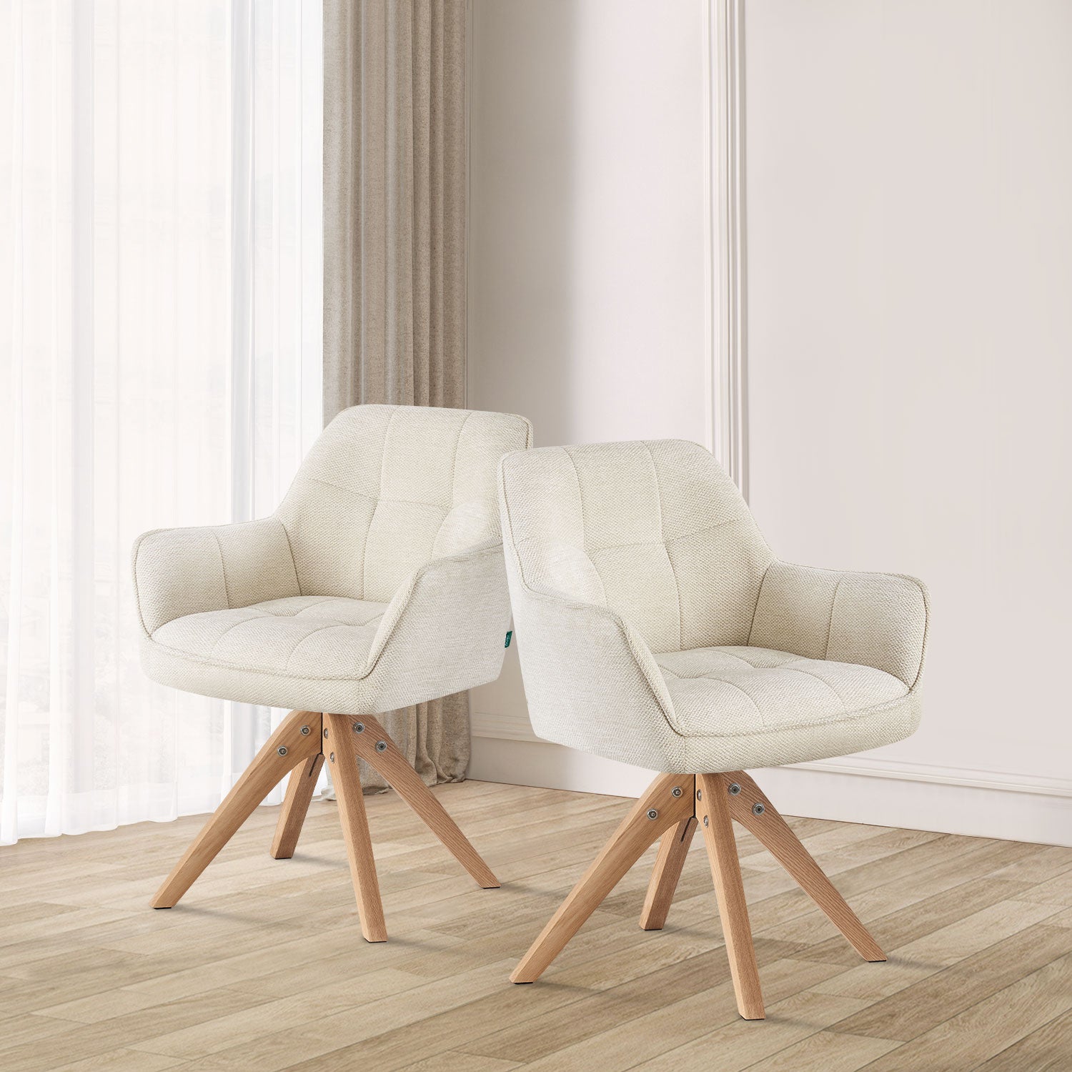 RETOURENRÜCKLÄUFER Esszimmerstuhl Thomas | 360° drehbar | Massivholzgestell | Creme | DUBI Möbel