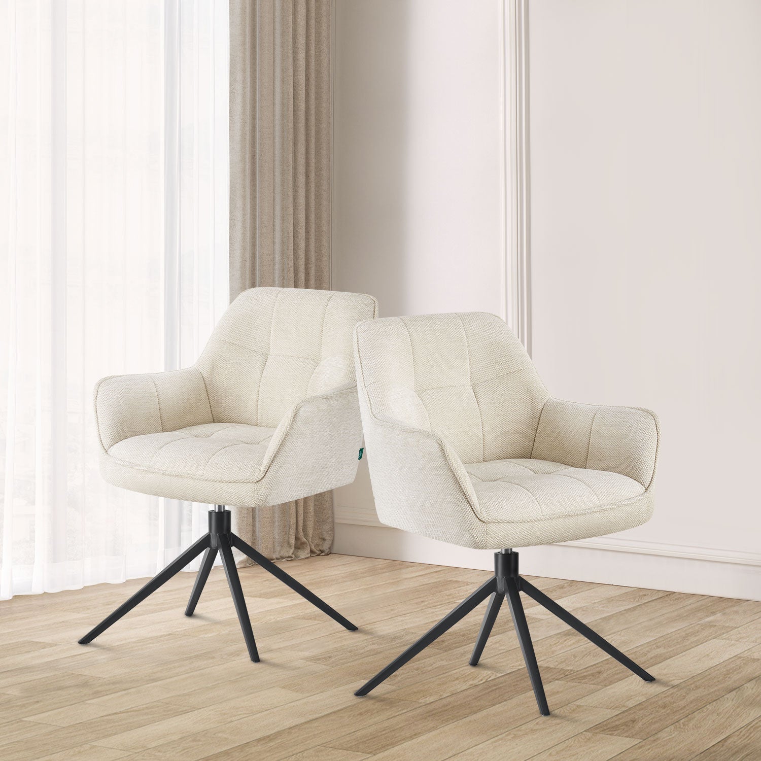 RETOURENRÜCKLÄUFER Esszimmerstuhl Thomas | 360° drehbar mit Rückholfunktion | Creme | DUBI Möbel