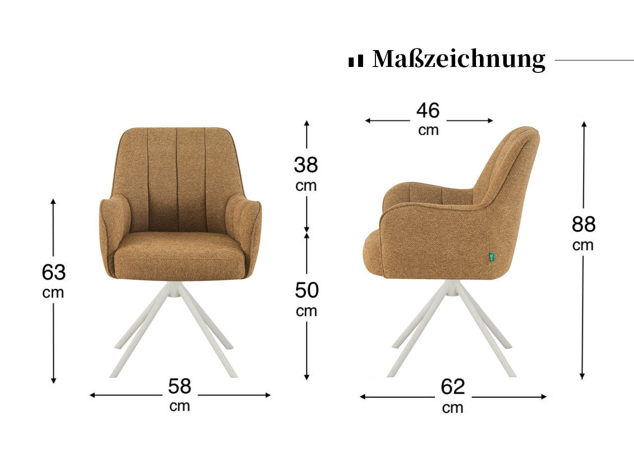 Maßbild für Esszimmerstühle THOMAS-ZURI 2er Set |360° drehbar mit Rückholfunktion |DUBI Möbel
