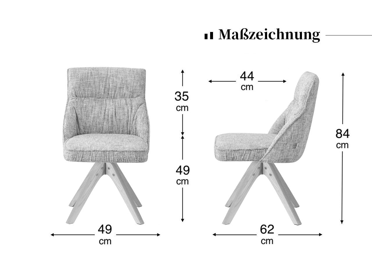 Maßbild für Esszimmerstühle TALINA 2er Set | 360° drehbares Holzgestell | DUBI Möbel