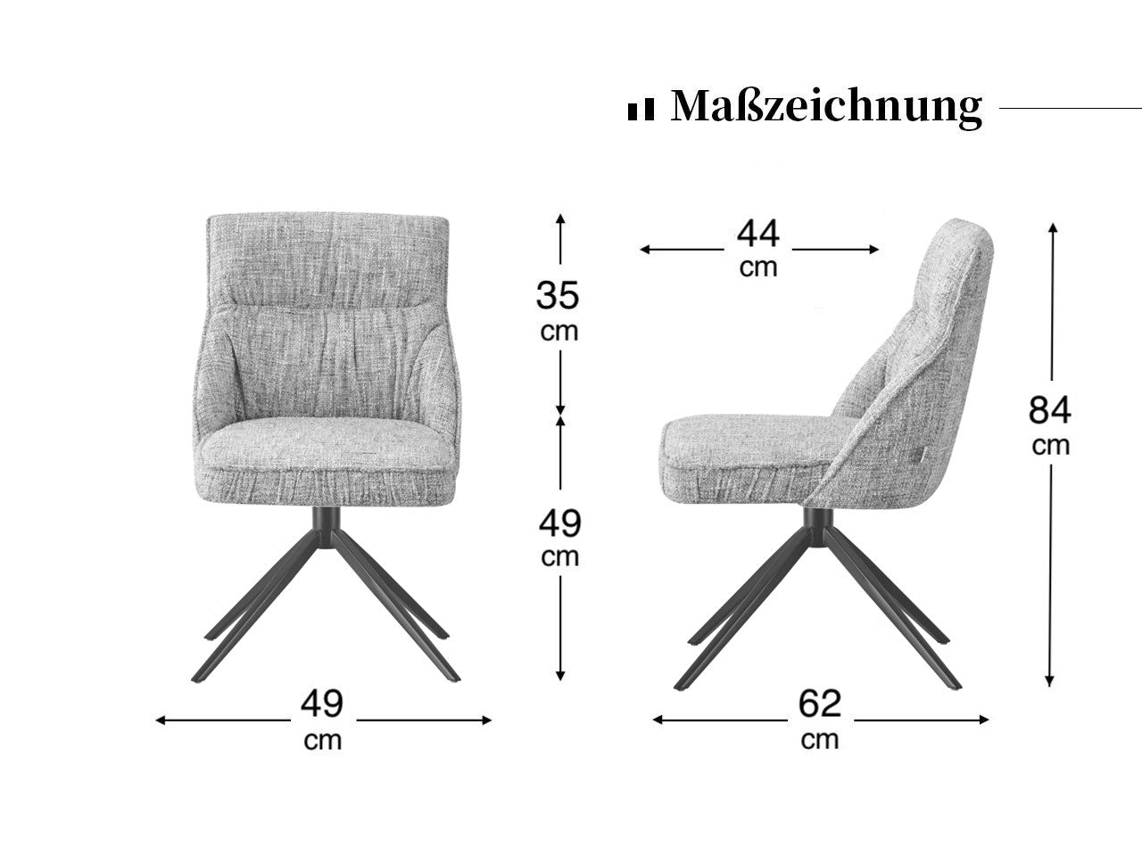 Maßbild für Esszimmerstühle MIRELA 2er Set | 360° drehbar mit Rückholfunktion | DUBI Möbel