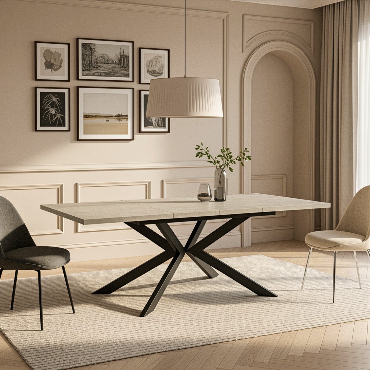 Ausziehtisch MALTE | mit 2 Einlegeplatten | 140-220x90x76 cm | Gestell Schwarz pulverbeschichtet | DUBI Möbel