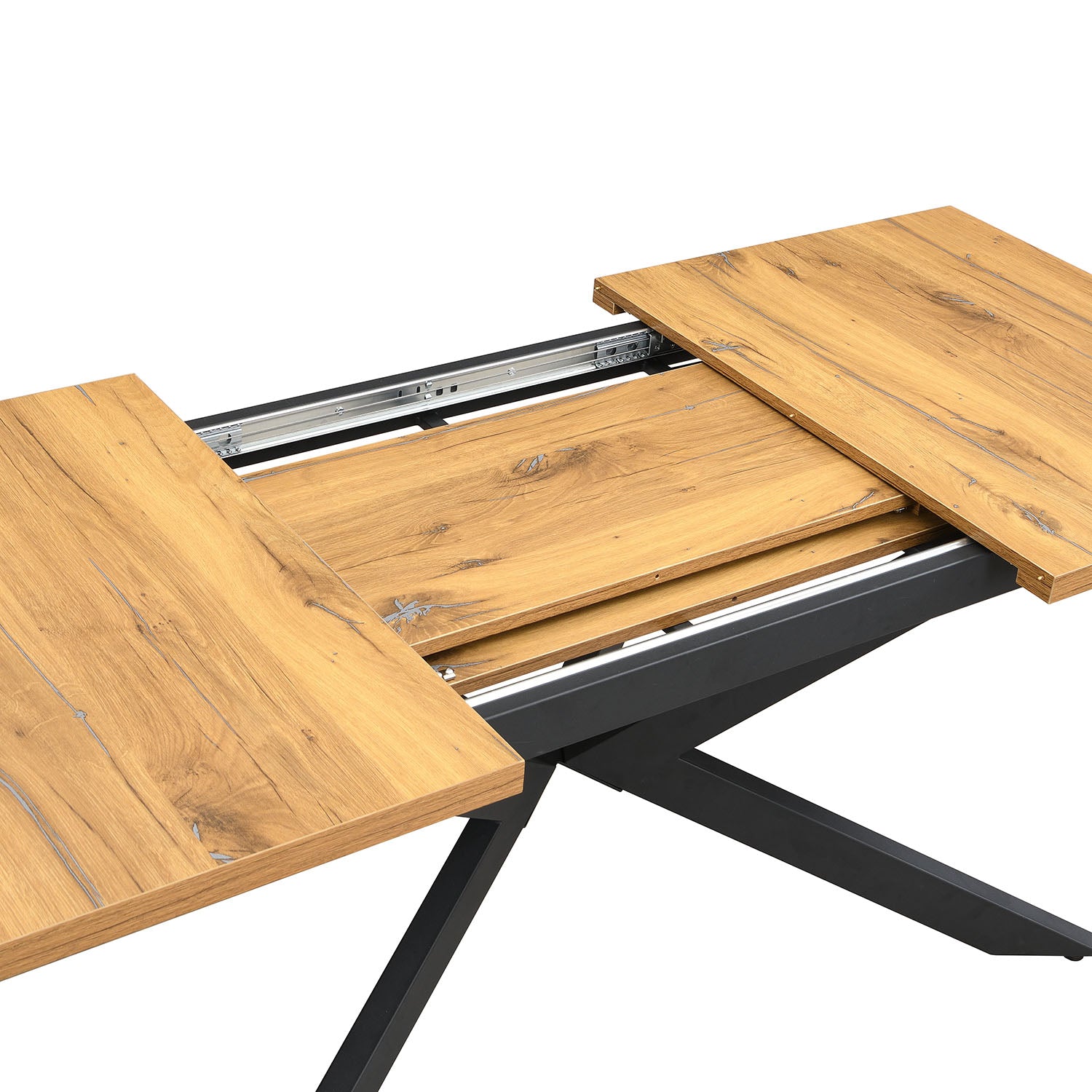 Ausziehtisch MALTE | mit 2 Einlegeplatten | 140-220x90x76 cm | Gestell Schwarz pulverbeschichtet | DUBI Möbel