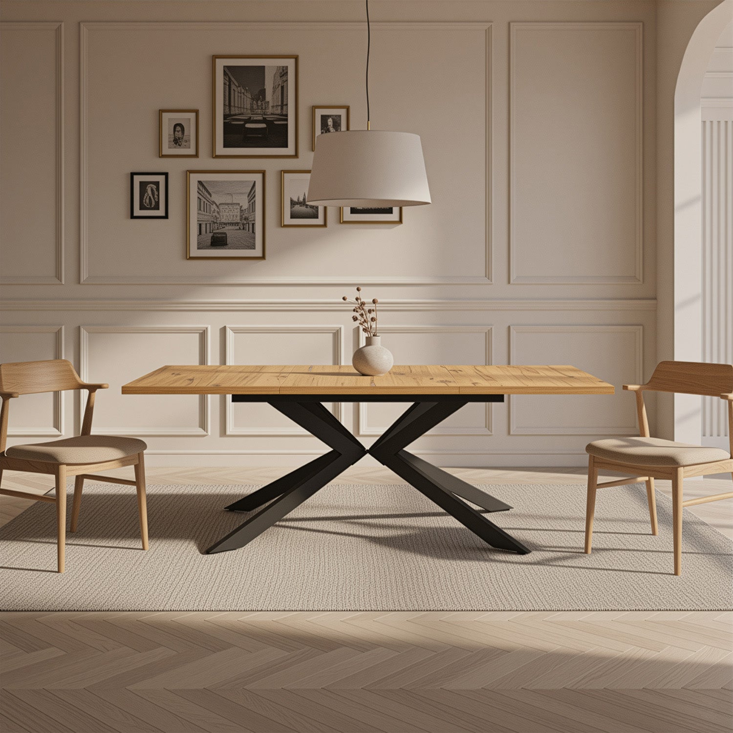 Ausziehtisch MALTE | mit 2 Einlegeplatten | 140-220x90x76 cm | Gestell Schwarz pulverbeschichtet | DUBI Möbel