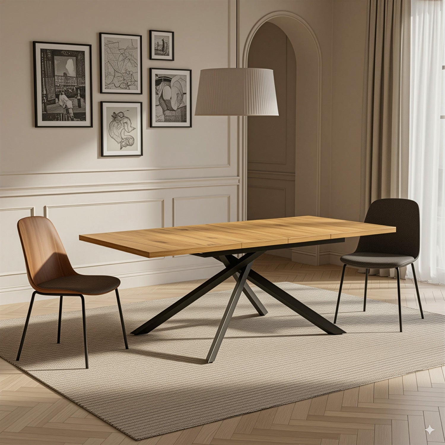 Ausziehtisch MALTE | mit 2 Einlegeplatten | 140-220x90x76 cm | Gestell Schwarz pulverbeschichtet | DUBI Möbel