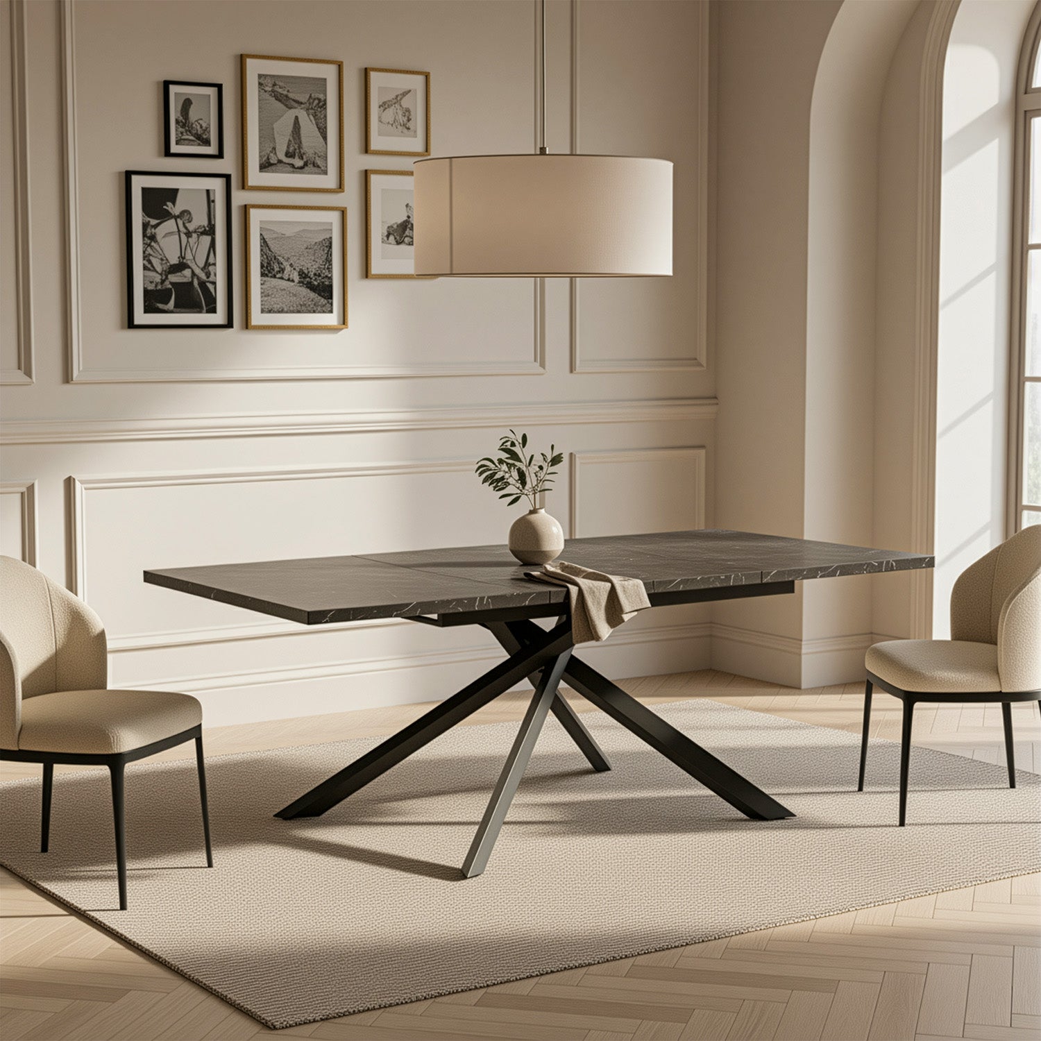 Ausziehtisch MALTE | mit 2 Einlegeplatten | 140-220x90x76 cm | Gestell Schwarz pulverbeschichtet | DUBI Möbel