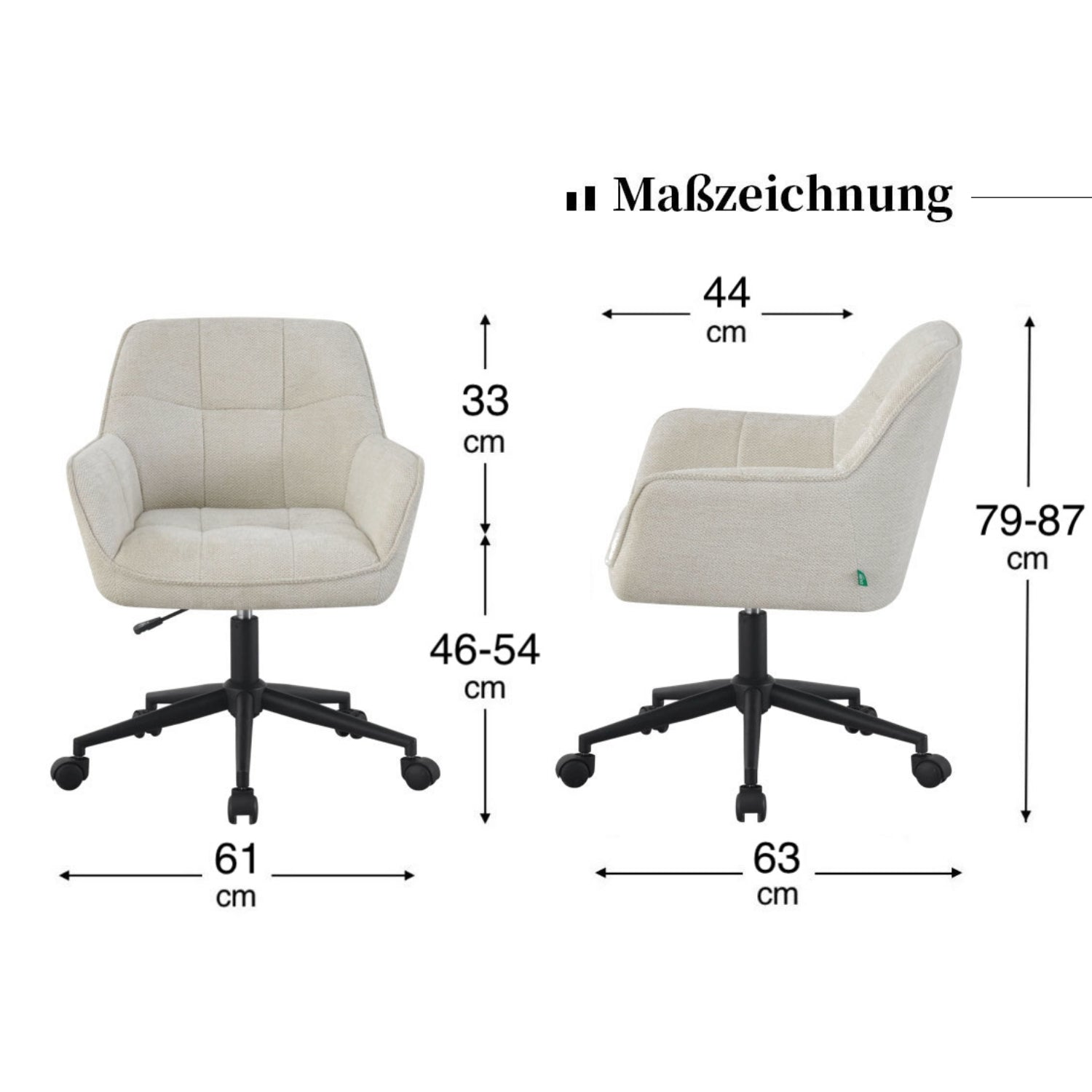Maßbild für DUBI MÖBEL Premium Bürostuhl mit Federkernpolsterung und Metallgestell