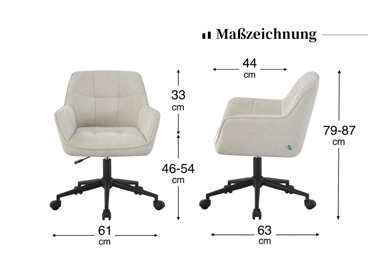 Maßbild für Bürostuhl MAX, Creme | DUBI Möbel