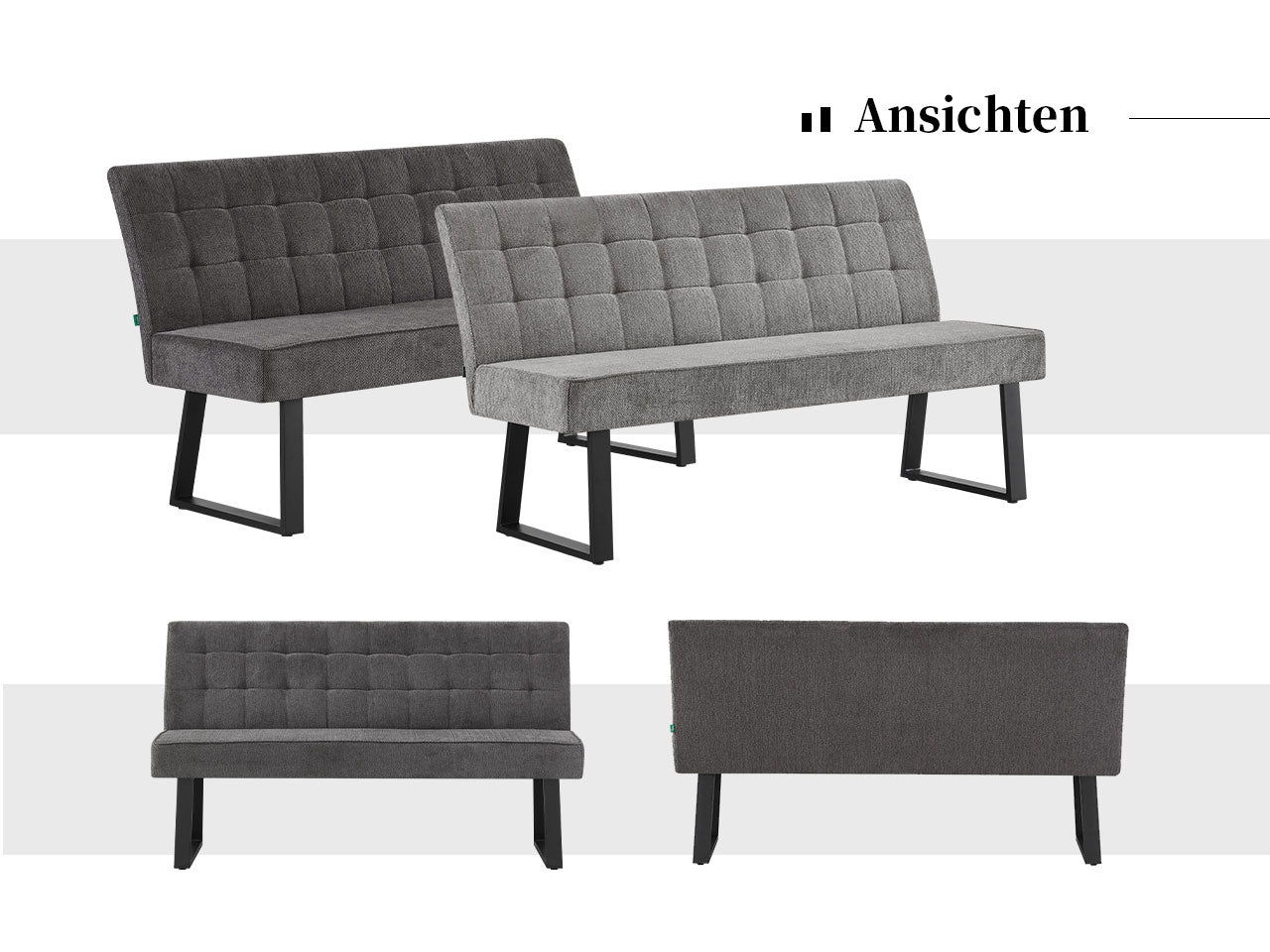 RETOURENRÜCKLÄUFER Esszimmerbank EMMA | gepolstert, mit Metallgestell | grau| DUBI Möbel