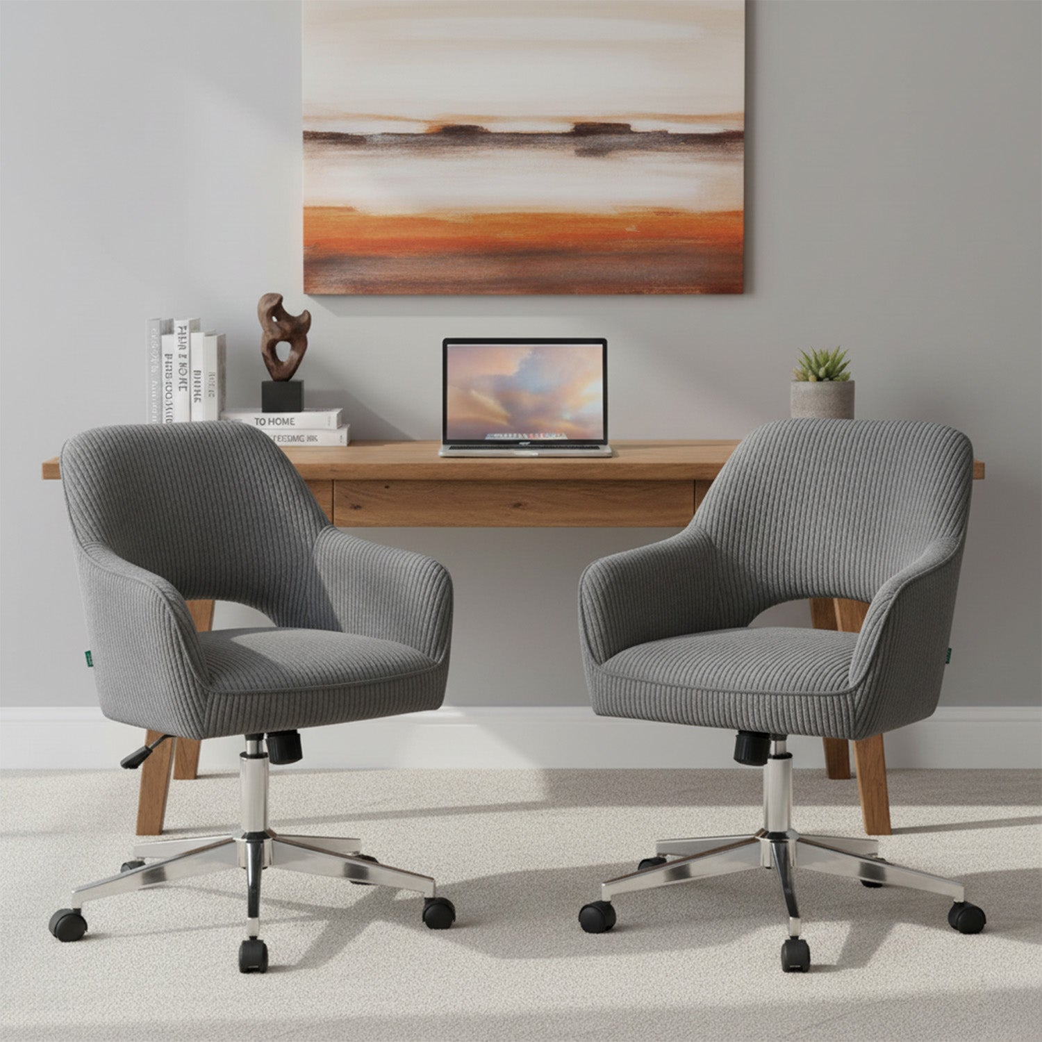 Bürostuhl Mika-Faro 2er-Set | mit Rollen | 360° drehbar | höhenverstellbar | Chrom | DUBI Möbel