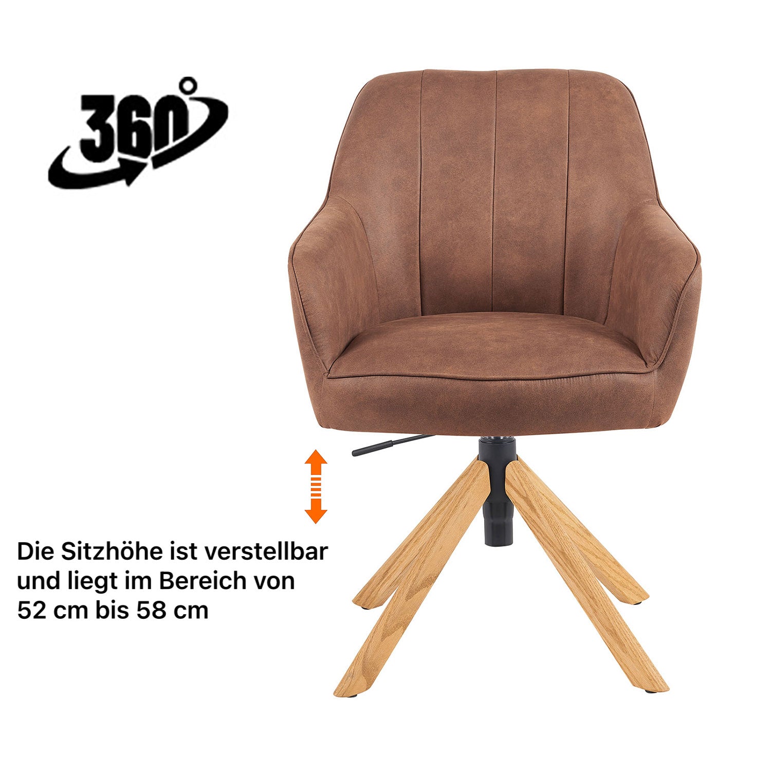 Esszimmerstuhl Mika-Jaro 2er-Set | 360° drehbar | höhenverstellbar | Eiche geölt Natur | DUBI Möbel