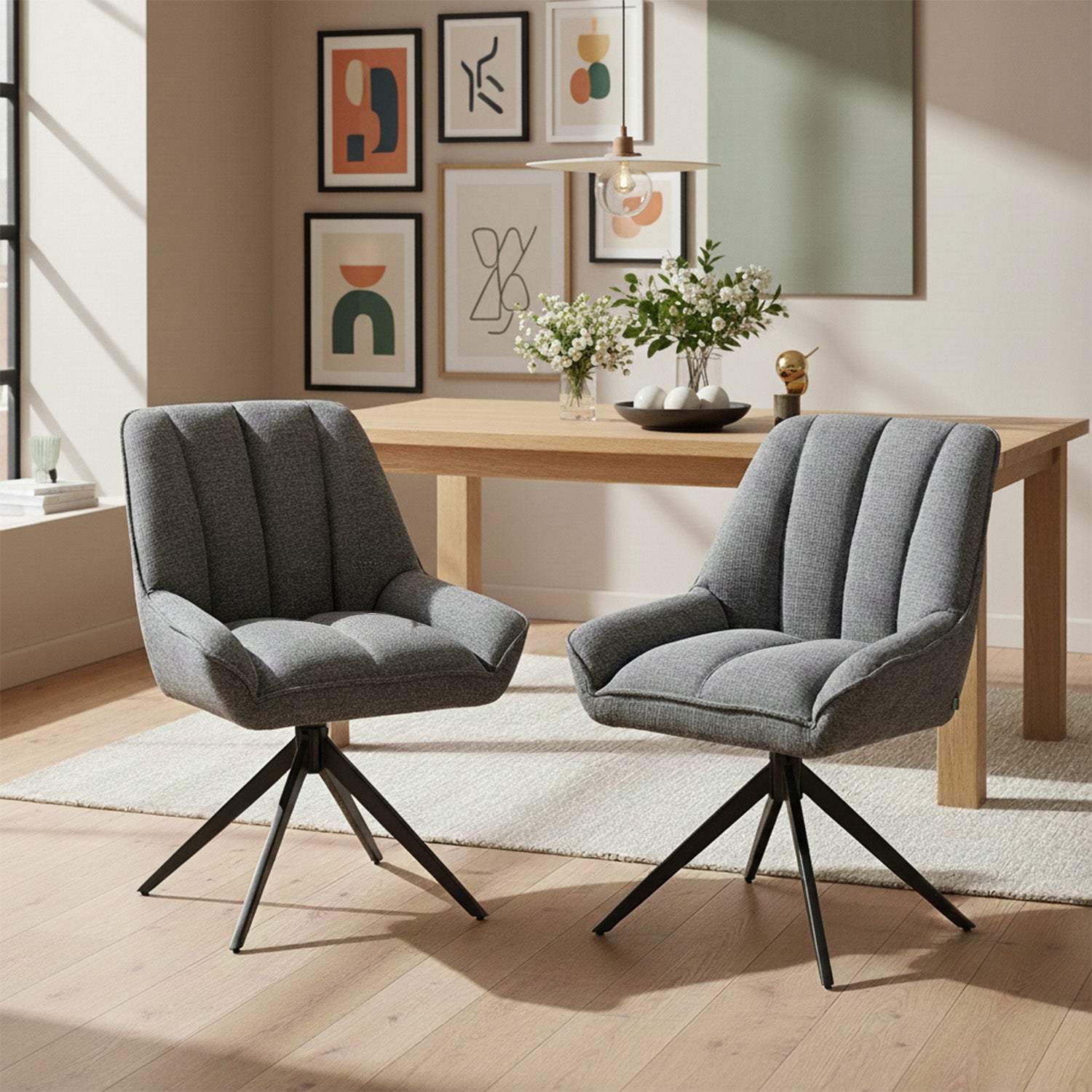 Esszimmerstuhl Mika-Zoe 2er-Set | 360° drehbar | Metall pulverbeschichtet Matt-Schwarz | DUBI Möbel