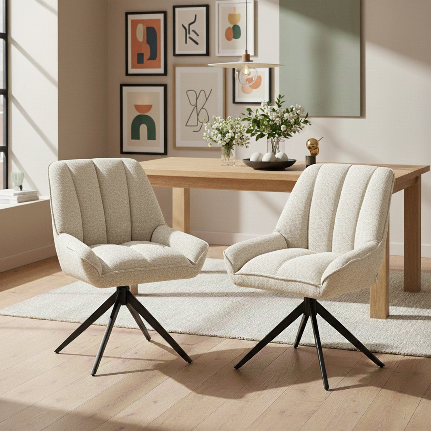 Esszimmerstuhl Mika-Zoe 2er-Set | 360° drehbar | Metall pulverbeschichtet Matt-Schwarz | DUBI Möbel