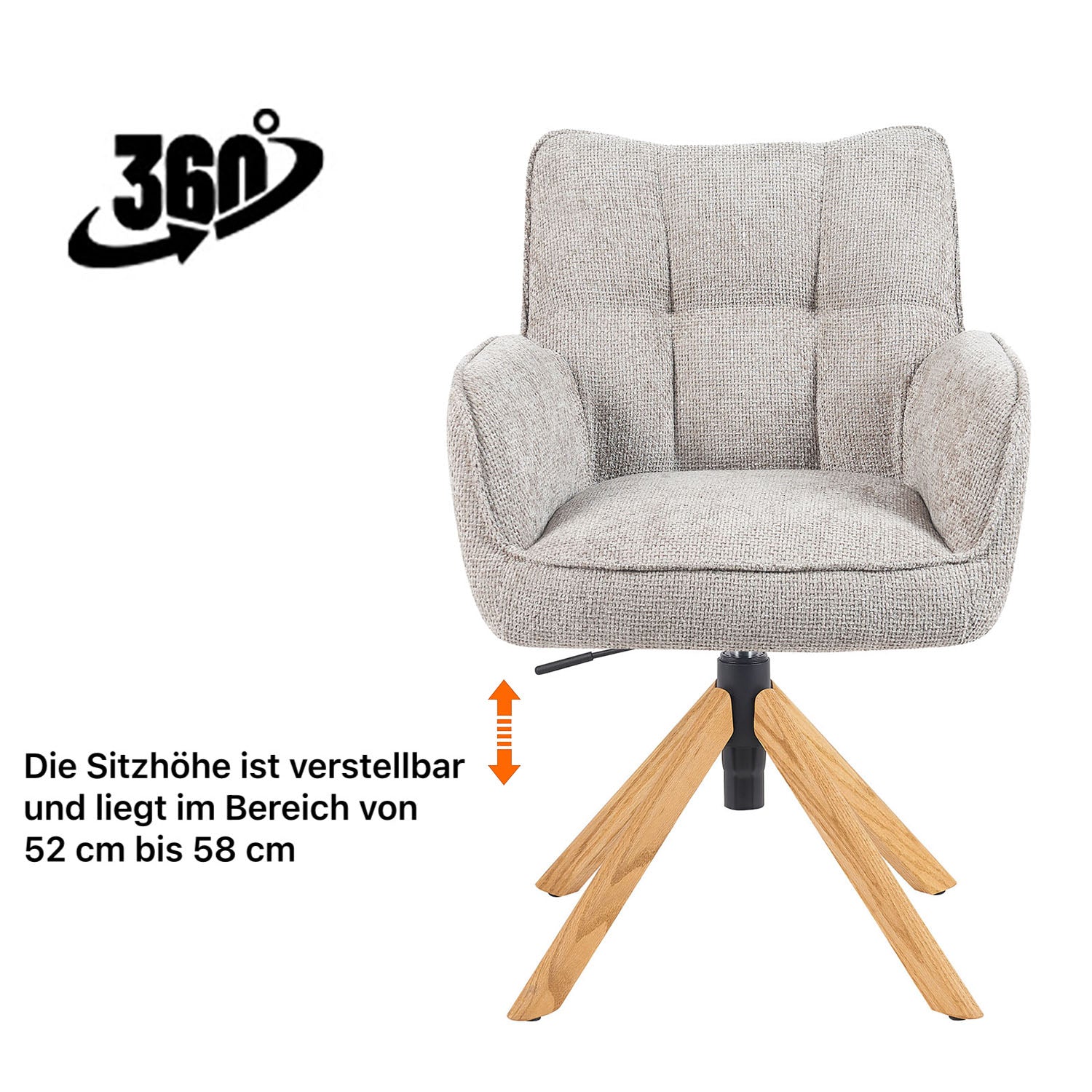 Esszimmerstuhl Mika-Keno 2er-Set | 360° drehbar | höhenverstellbar | Eiche geölt Natur | DUBI Möbel