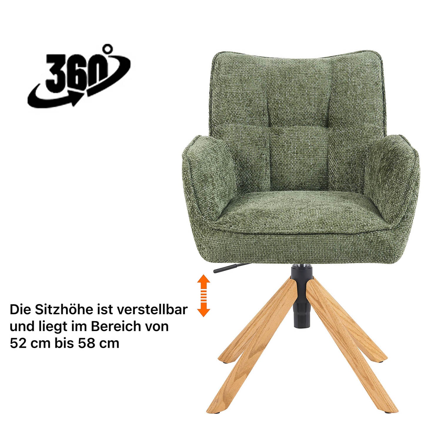 Esszimmerstuhl Mika-Keno 2er-Set | 360° drehbar | höhenverstellbar | Eiche geölt Natur | DUBI Möbel