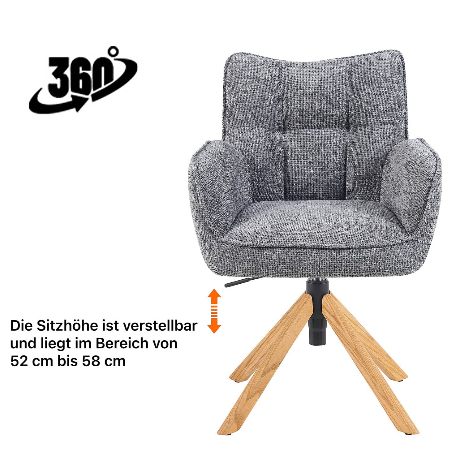Esszimmerstuhl Mika-Keno 2er-Set | 360° drehbar | höhenverstellbar | Eiche geölt Natur | DUBI Möbel