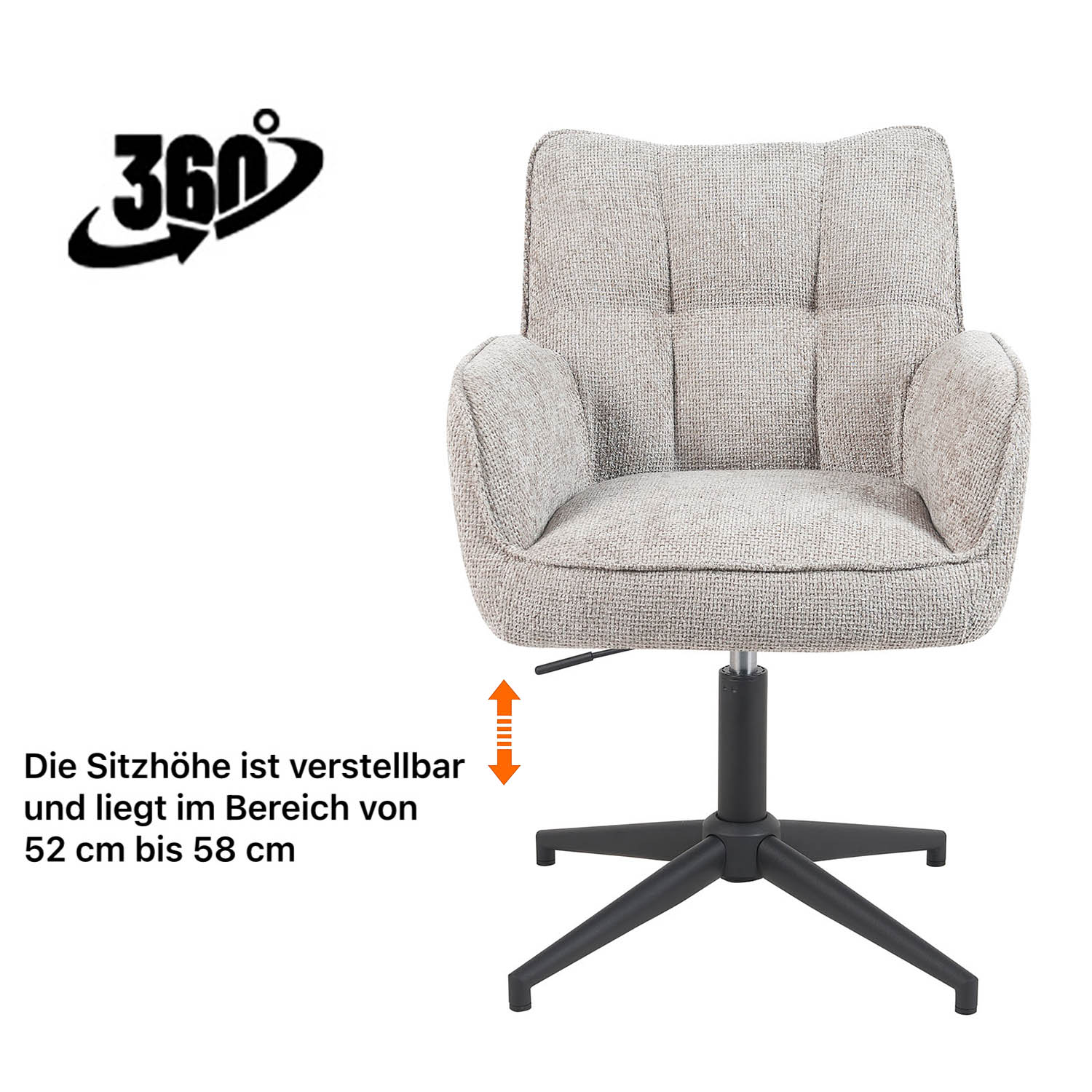 Esszimmerstuhl Mika-Lea 2er-Set | 360° drehbar | höhenverstellbar | Metall pulverbeschichtet Matt-Schwarz | DUBI Möbel