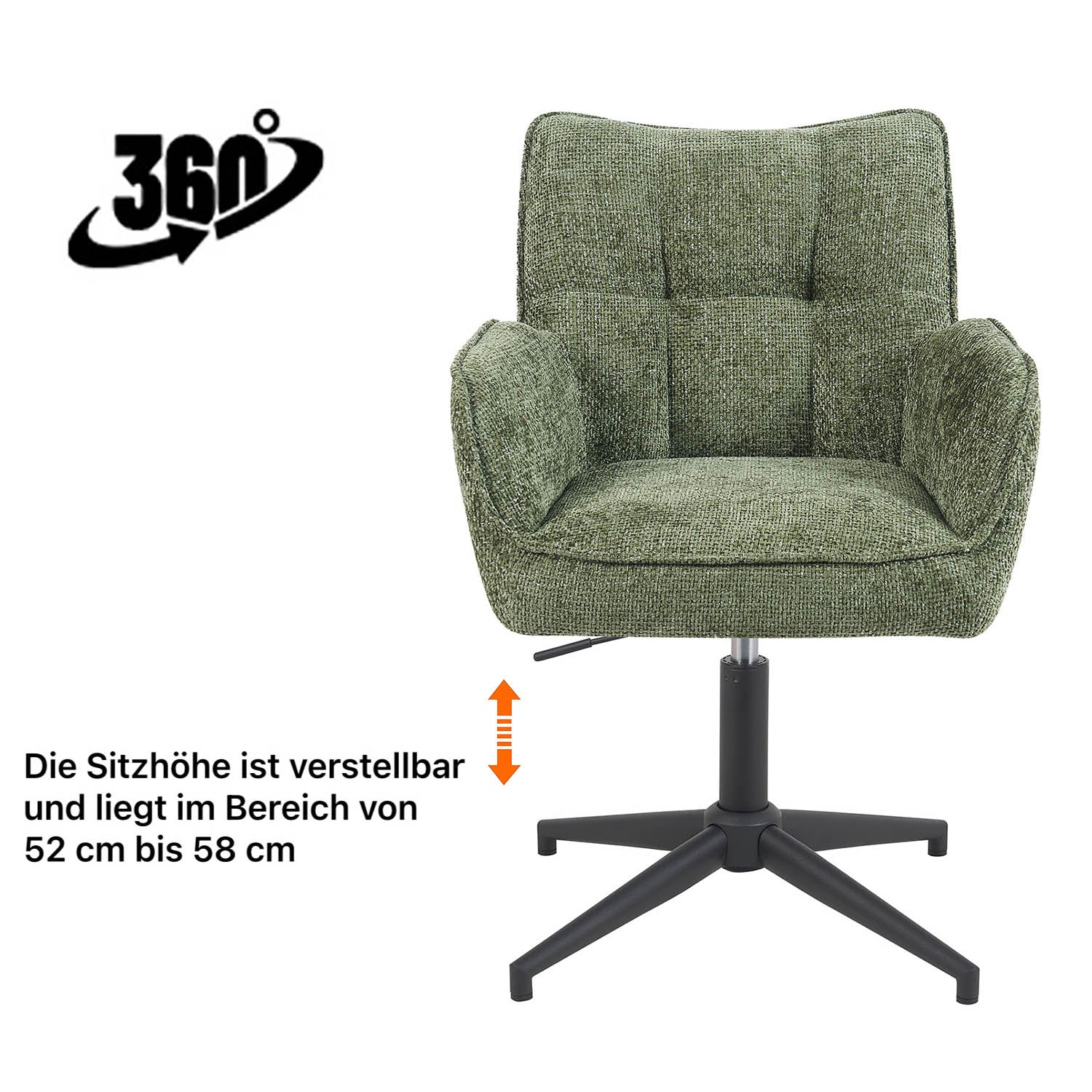 Esszimmerstuhl Mika-Lea 2er-Set | 360° drehbar | höhenverstellbar | Metall pulverbeschichtet Matt-Schwarz | DUBI Möbel