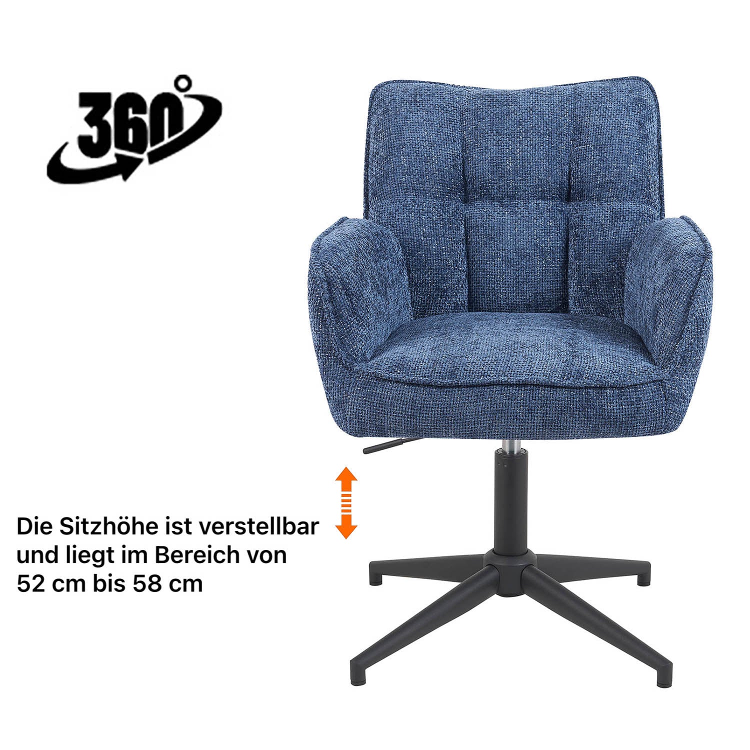 Esszimmerstuhl Mika-Lea 2er-Set | 360° drehbar | höhenverstellbar | Metall pulverbeschichtet Matt-Schwarz | DUBI Möbel