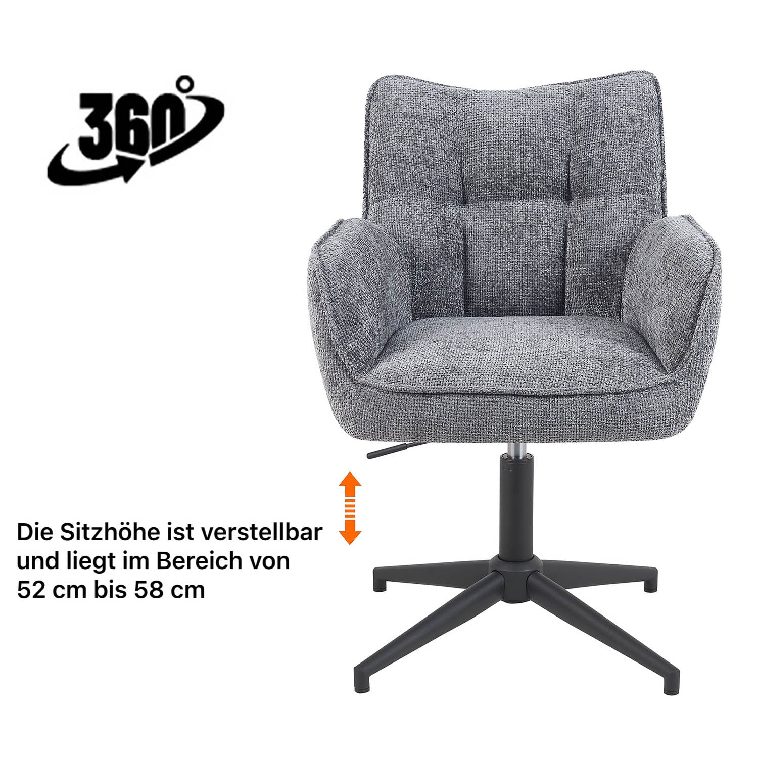 Esszimmerstuhl Mika-Lea 2er-Set | 360° drehbar | höhenverstellbar | Metall pulverbeschichtet Matt-Schwarz | DUBI Möbel