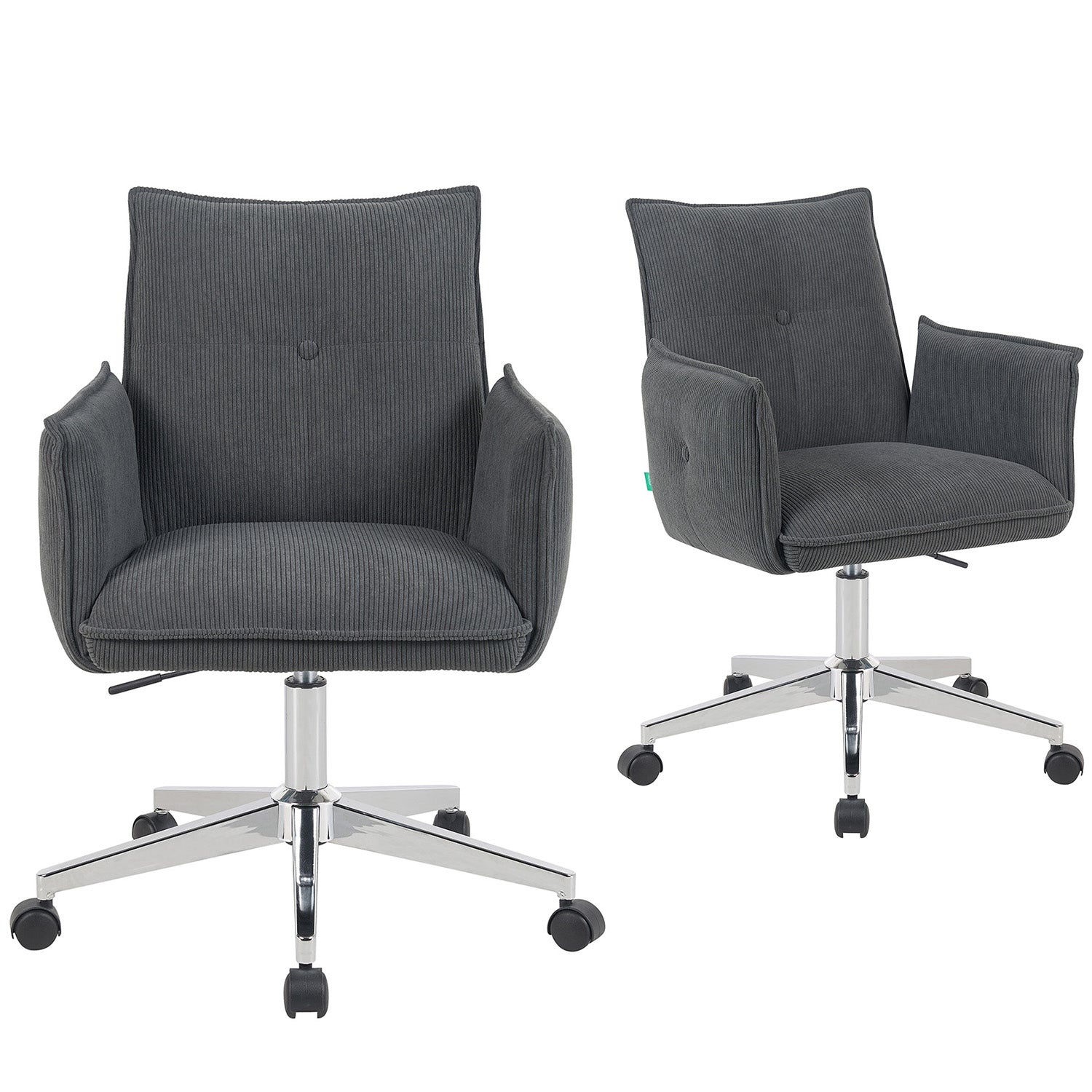 Bürostuhl Mika-Cleo 2er-Set | mit Rollen | 360° drehbar | höhenverstellbar | Chrom | DUBI Möbel