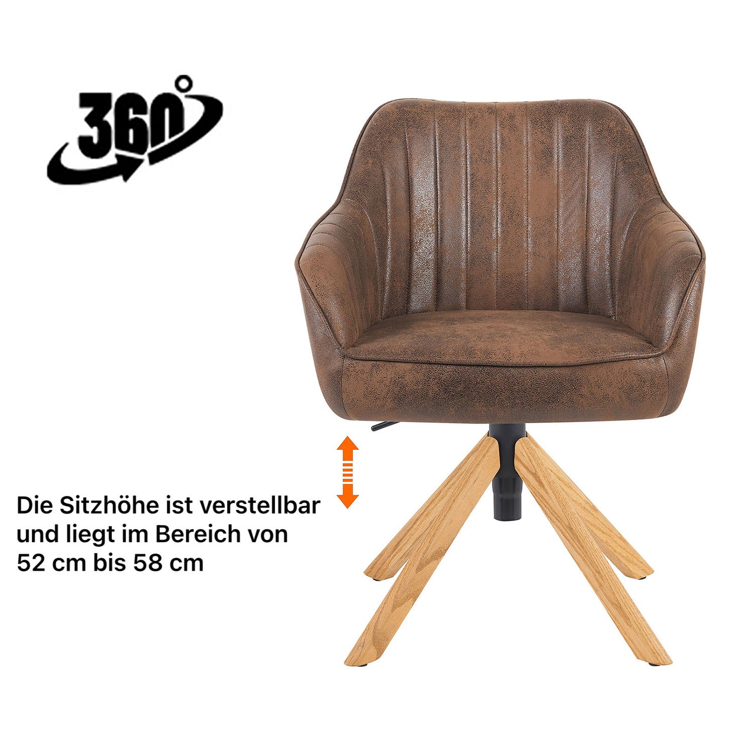 Esszimmerstuhl Mika-Olea 2er-Set | 360° drehbar | höhenverstellbar | Eiche geölt Natur | DUBI Möbel