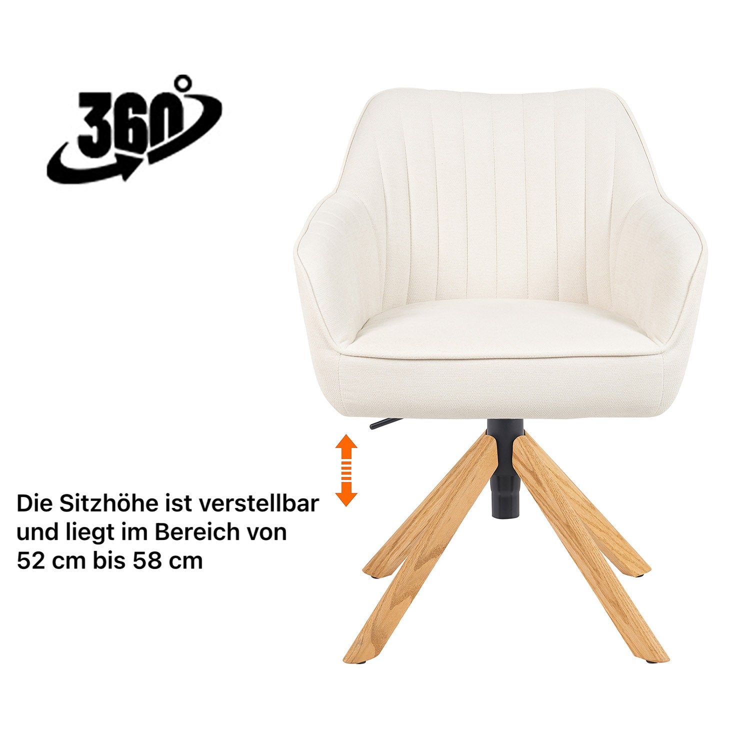 Esszimmerstuhl Mika-Olea 2er-Set | 360° drehbar | höhenverstellbar | Eiche geölt Natur | DUBI Möbel