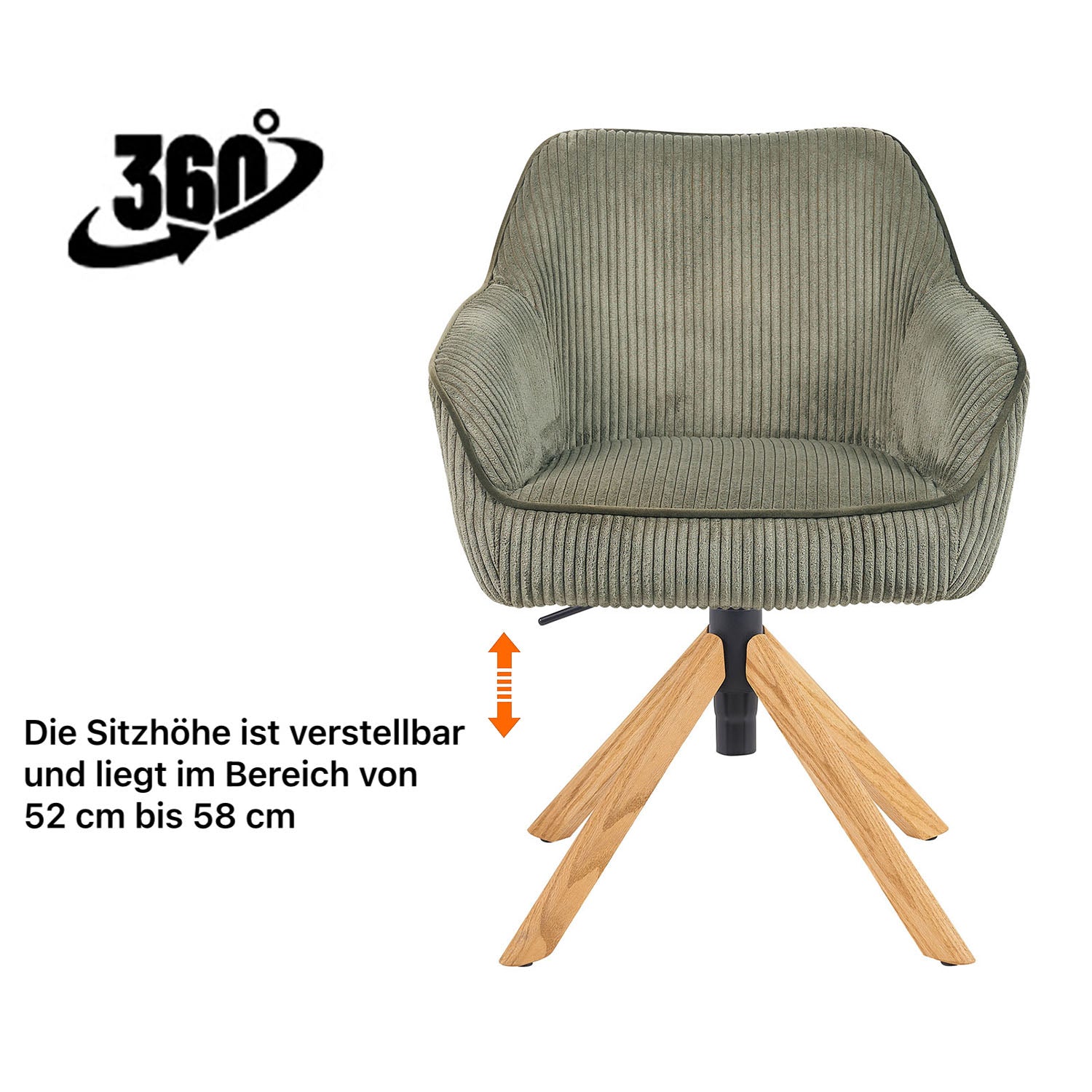 Esszimmerstuhl Mika-Olea 2er-Set | 360° drehbar | höhenverstellbar | Eiche geölt Natur | DUBI Möbel