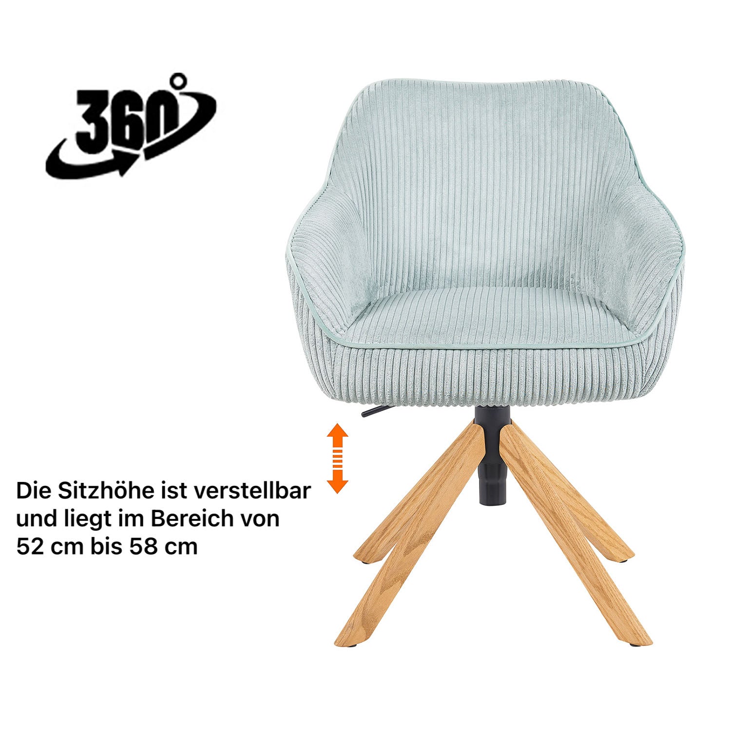Esszimmerstuhl Mika-Olea 2er-Set | 360° drehbar | höhenverstellbar | Eiche geölt Natur | DUBI Möbel