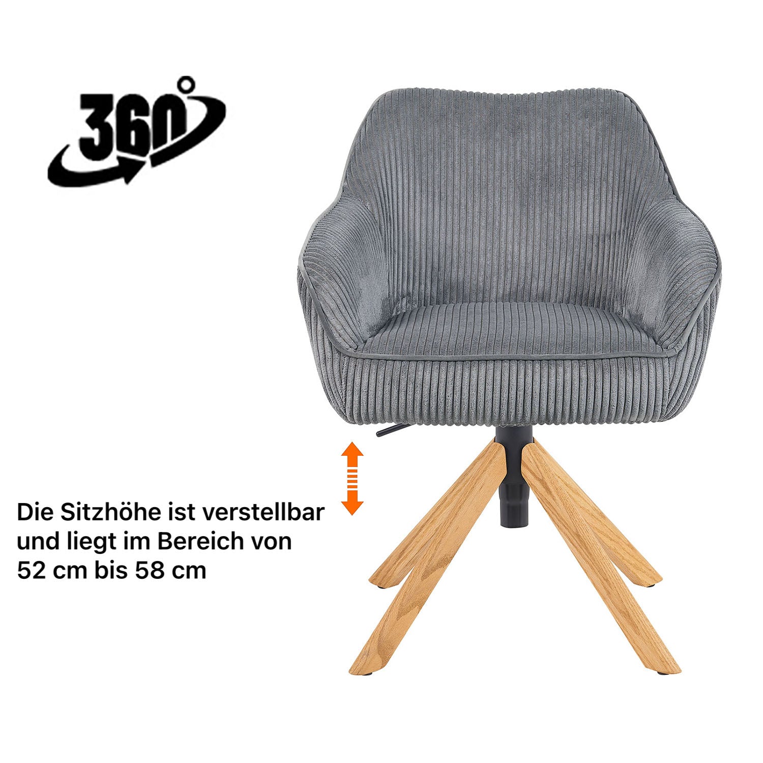 Esszimmerstuhl Mika-Olea 2er-Set | 360° drehbar | höhenverstellbar | Eiche geölt Natur | DUBI Möbel