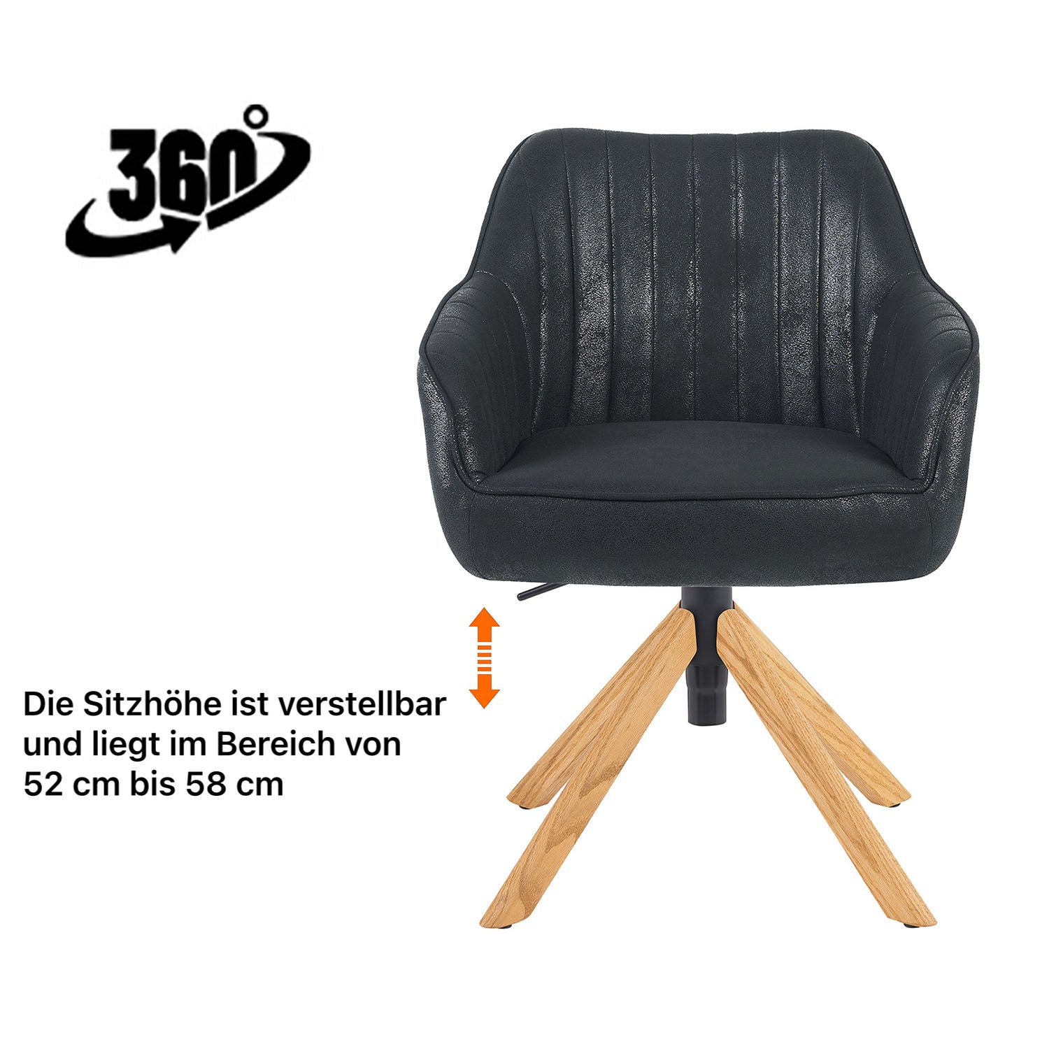 Esszimmerstuhl Mika-Olea 2er-Set | 360° drehbar | höhenverstellbar | Eiche geölt Natur | DUBI Möbel