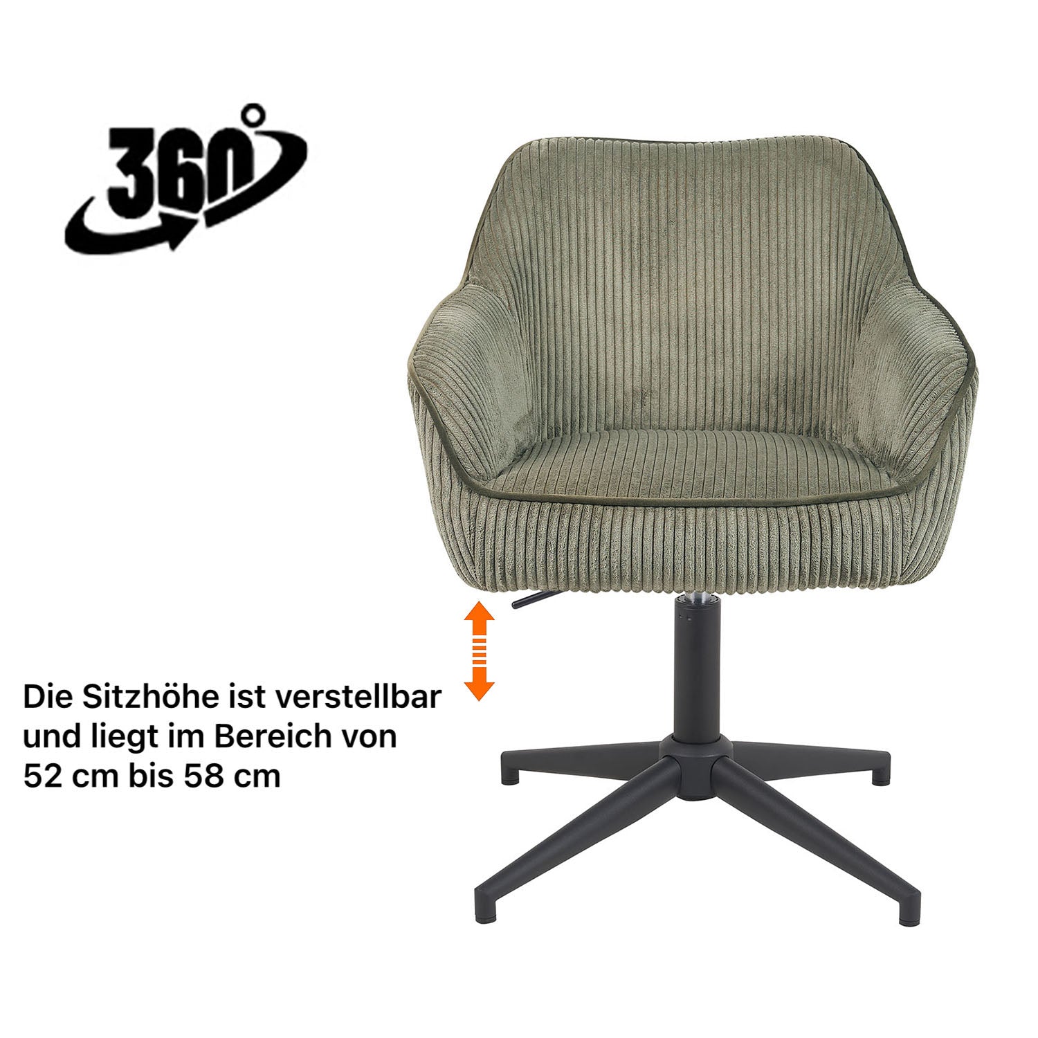 Esszimmerstuhl Mika-Caro 2er-Set | 360° drehbar | höhenverstellbar | Metall pulverbeschichtet Matt-Schwarz | DUBI Möbel