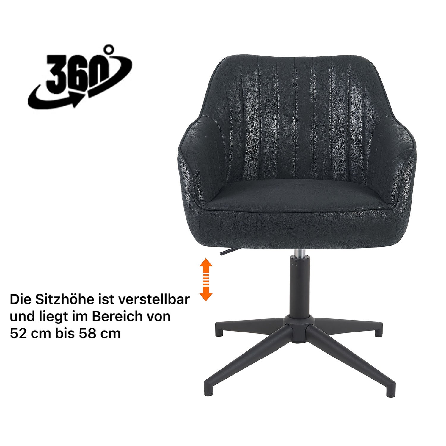 Esszimmerstuhl Mika-Caro 2er-Set | 360° drehbar | höhenverstellbar | Metall pulverbeschichtet Matt-Schwarz | DUBI Möbel