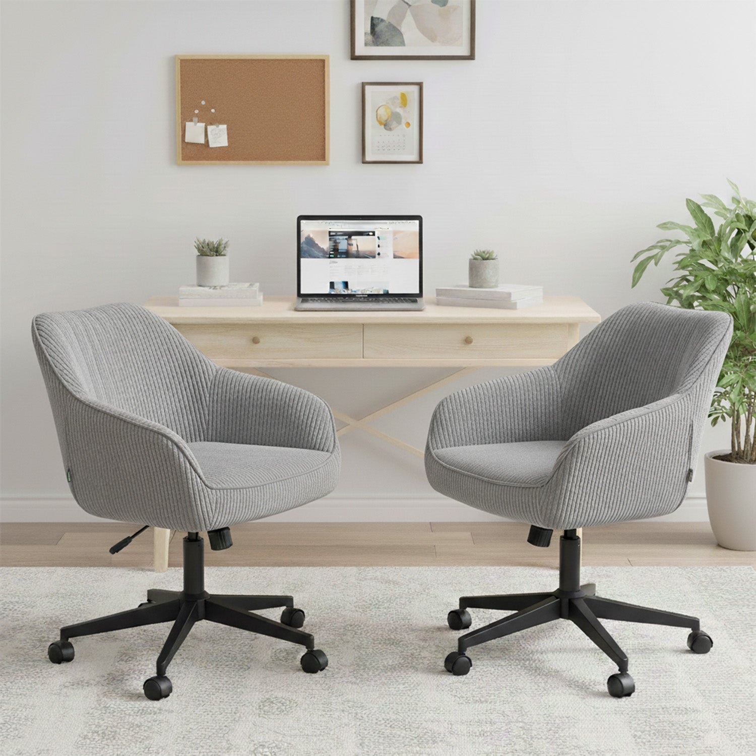 Bürostuhl Mika-Elio 2er-Set | mit Rollen | 360° drehbar | höhenverstellbar | pulverbeschichtet Matt-Schwarz | DUBI Möbel