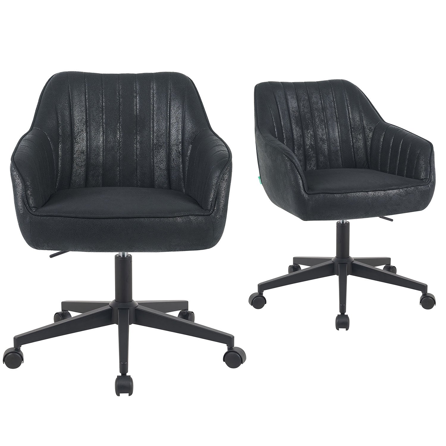 Bürostuhl Mika-Elio 2er-Set | mit Rollen | 360° drehbar | höhenverstellbar | pulverbeschichtet Matt-Schwarz | DUBI Möbel