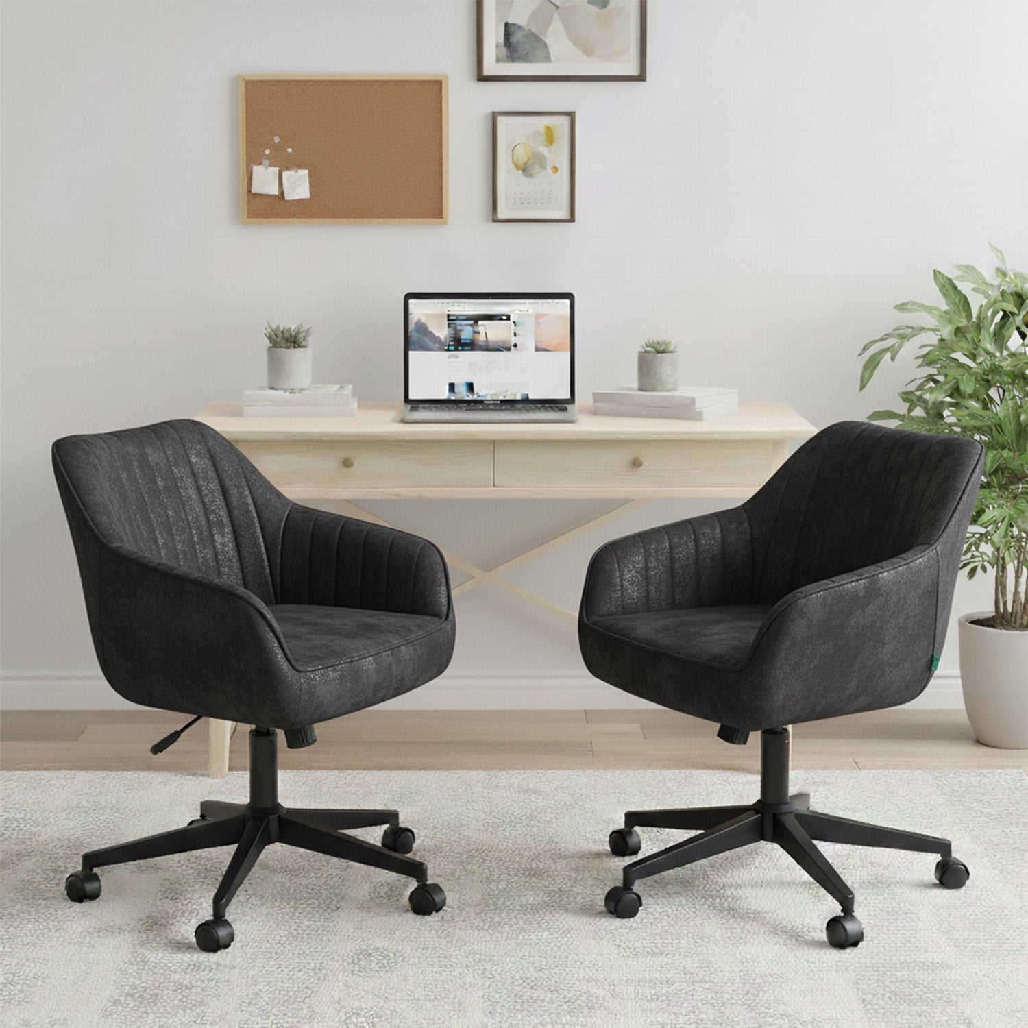Bürostuhl Mika-Elio 2er-Set | mit Rollen | 360° drehbar | höhenverstellbar | pulverbeschichtet Matt-Schwarz | DUBI Möbel