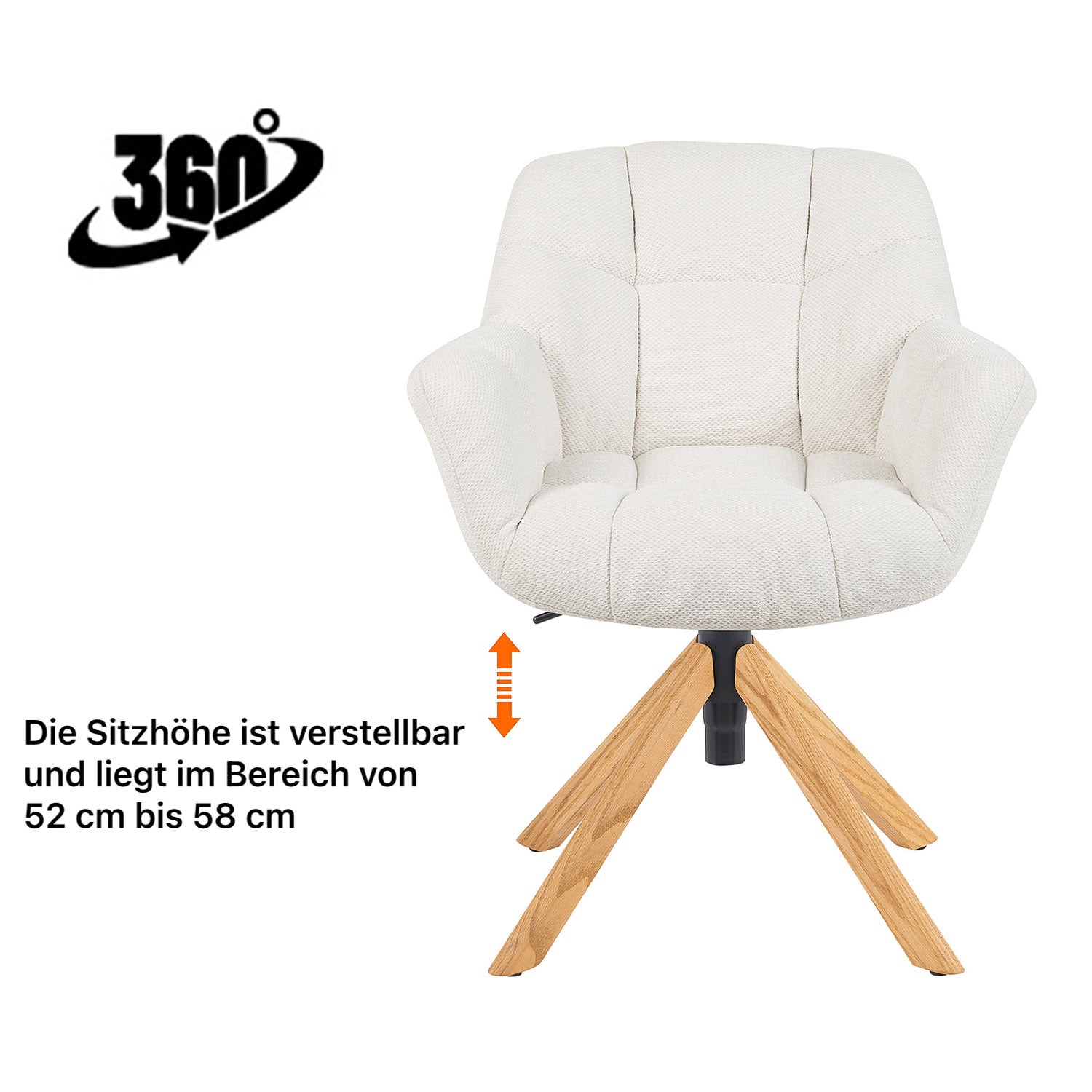 Esszimmerstuhl Mika-Iven 2er-Set | 360° drehbar | höhenverstellbar | Eiche geölt Natur | DUBI Möbel