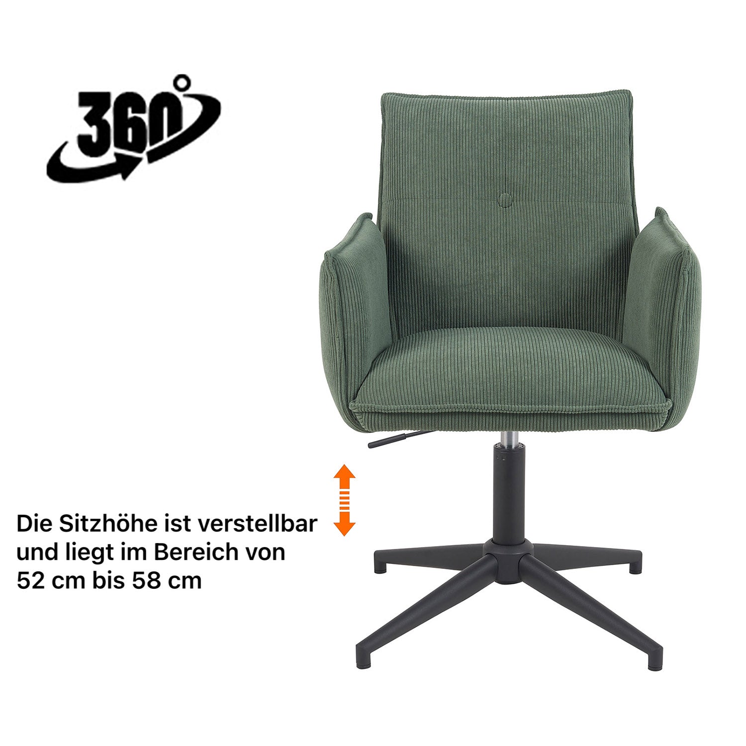 Esszimmerstuhl Mika-Till 2er-Set | 360° drehbar | höhenverstellbar | Metall pulverbeschichtet Matt-Schwarz | DUBI Möbel