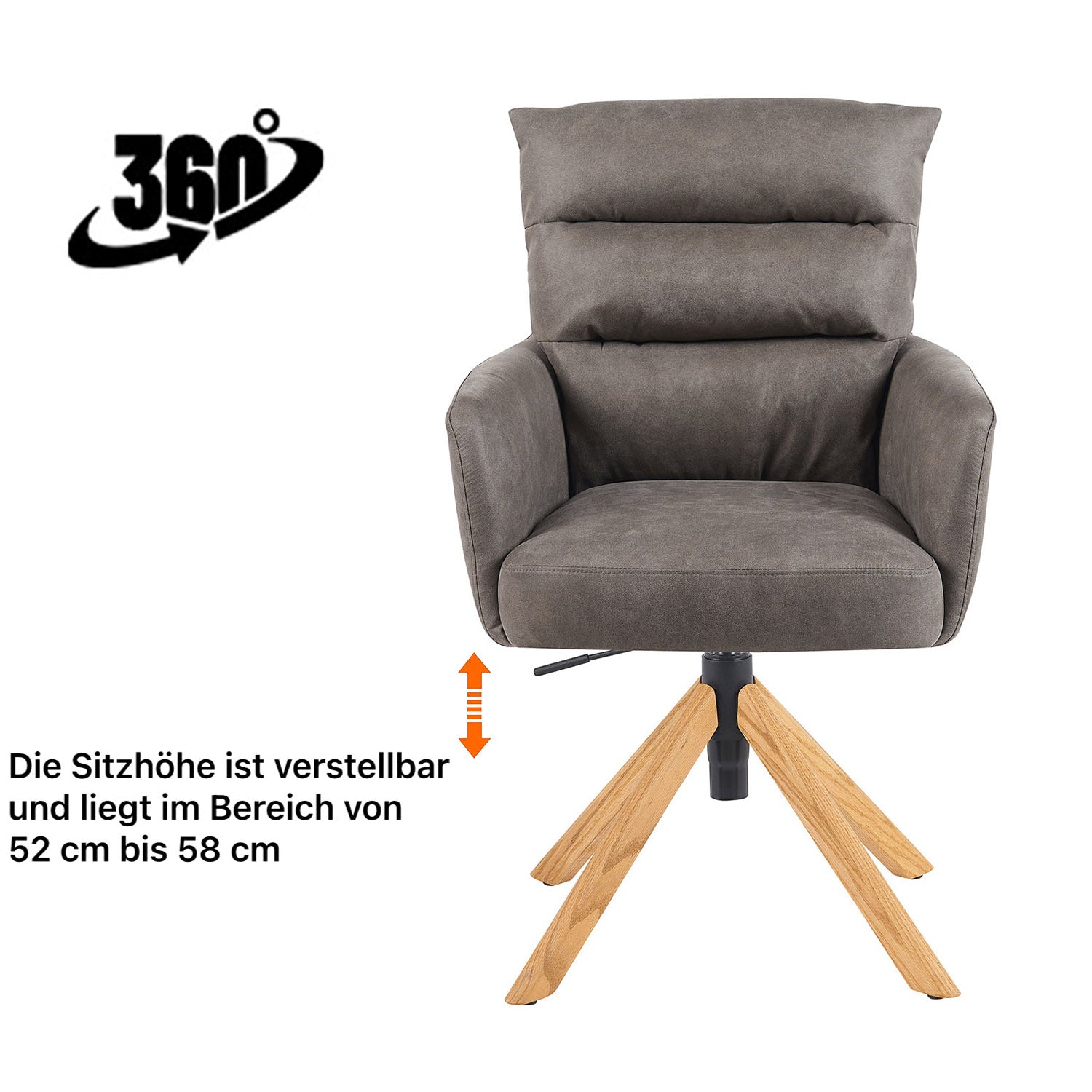 Esszimmerstuhl Mika-Tesa 2er-Set | 360° drehbar | höhenverstellbar | Eiche geölt Natur | DUBI Möbel