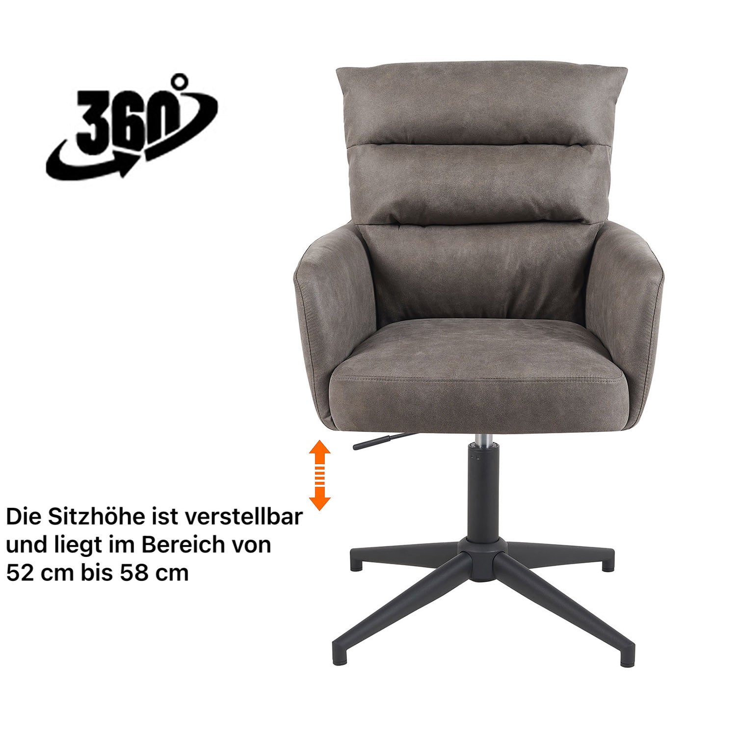 Esszimmerstuhl Mika-Romy 2er-Set | 360° drehbar | höhenverstellbar | Metall pulverbeschichtet Matt-Schwarz | DUBI Möbel
