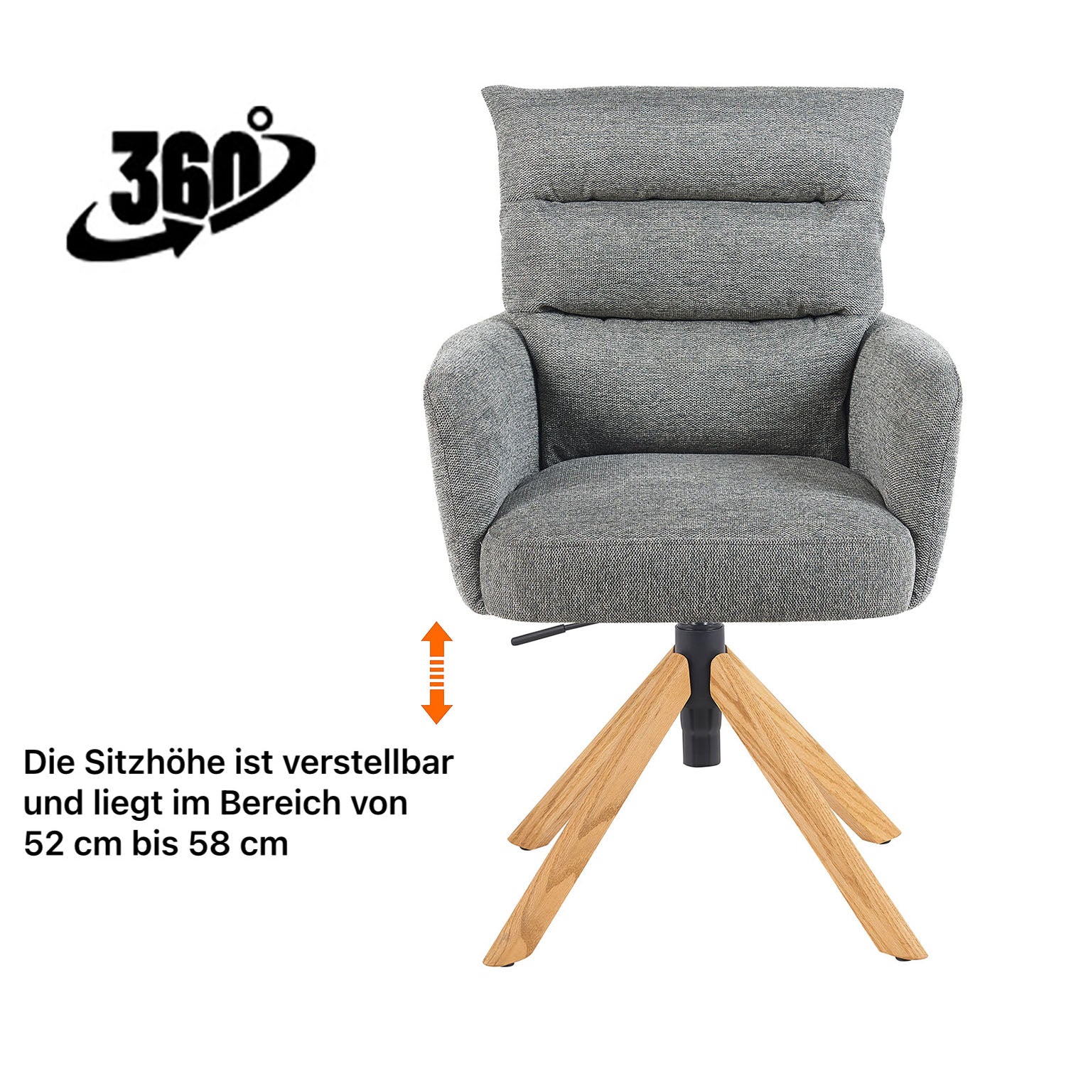 Esszimmerstuhl Mika-Tesa 2er-Set | 360° drehbar | höhenverstellbar | Eiche geölt Natur | DUBI Möbel