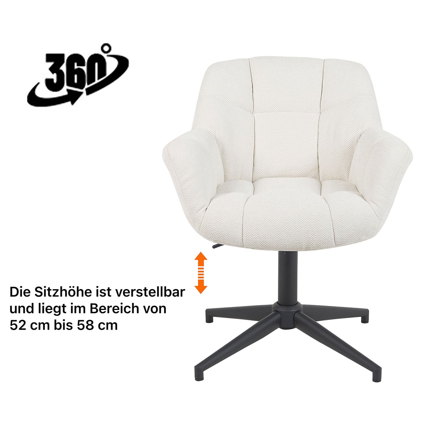 Esszimmerstuhl Mika-Nala 2er-Set | 360° drehbar | höhenverstellbar | Metall pulverbeschichtet Matt-Schwarz | DUBI Möbel