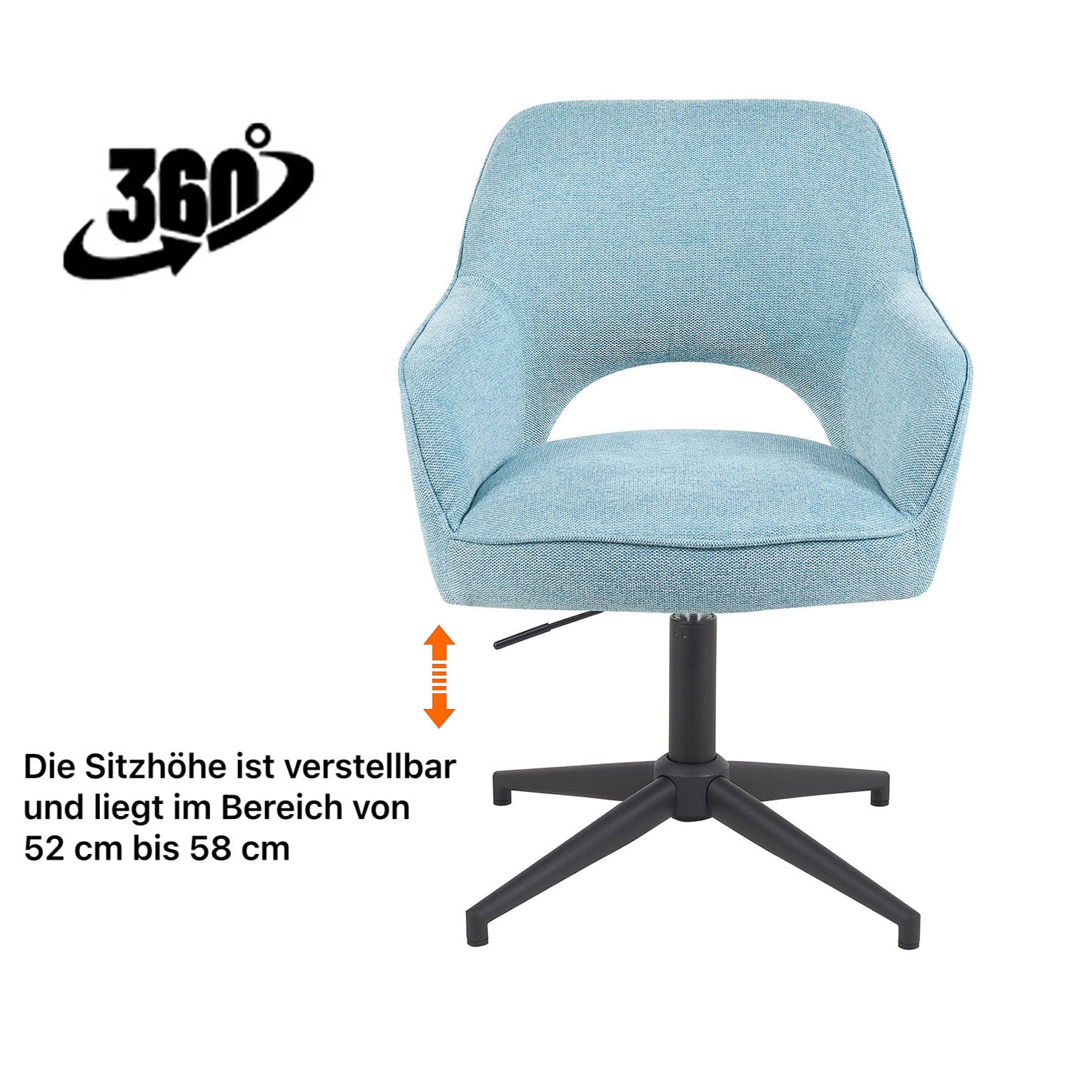 Esszimmerstuhl Mika-Bryn 2er-Set | 360° drehbar | höhenverstellbar | Metall pulverbeschichtet Matt-Schwarz | DUBI Möbel